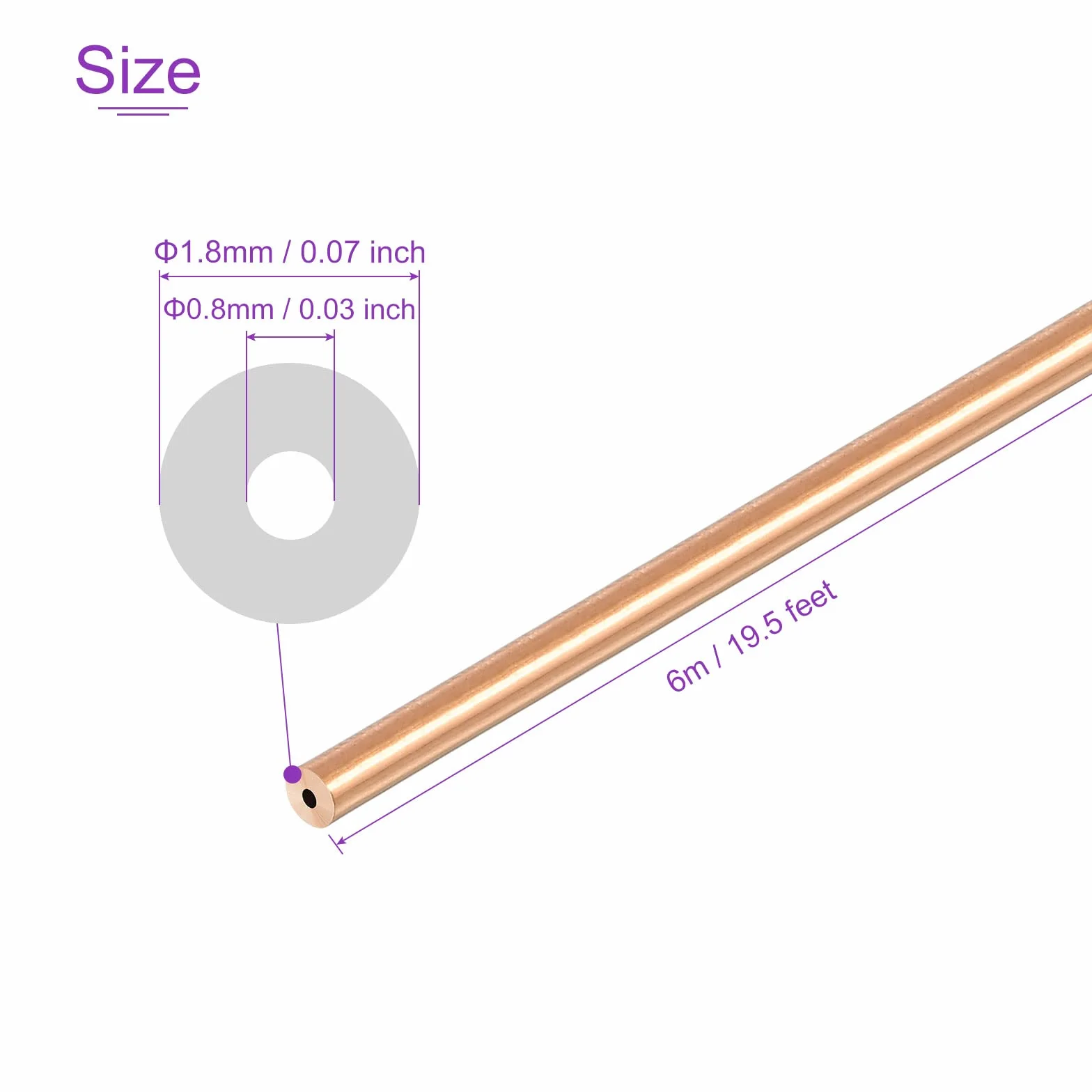 DMiotech Tubería de Cobre Flexible 0,8mm x 1,8mm Largo 6,0M para Aire Acondicionado