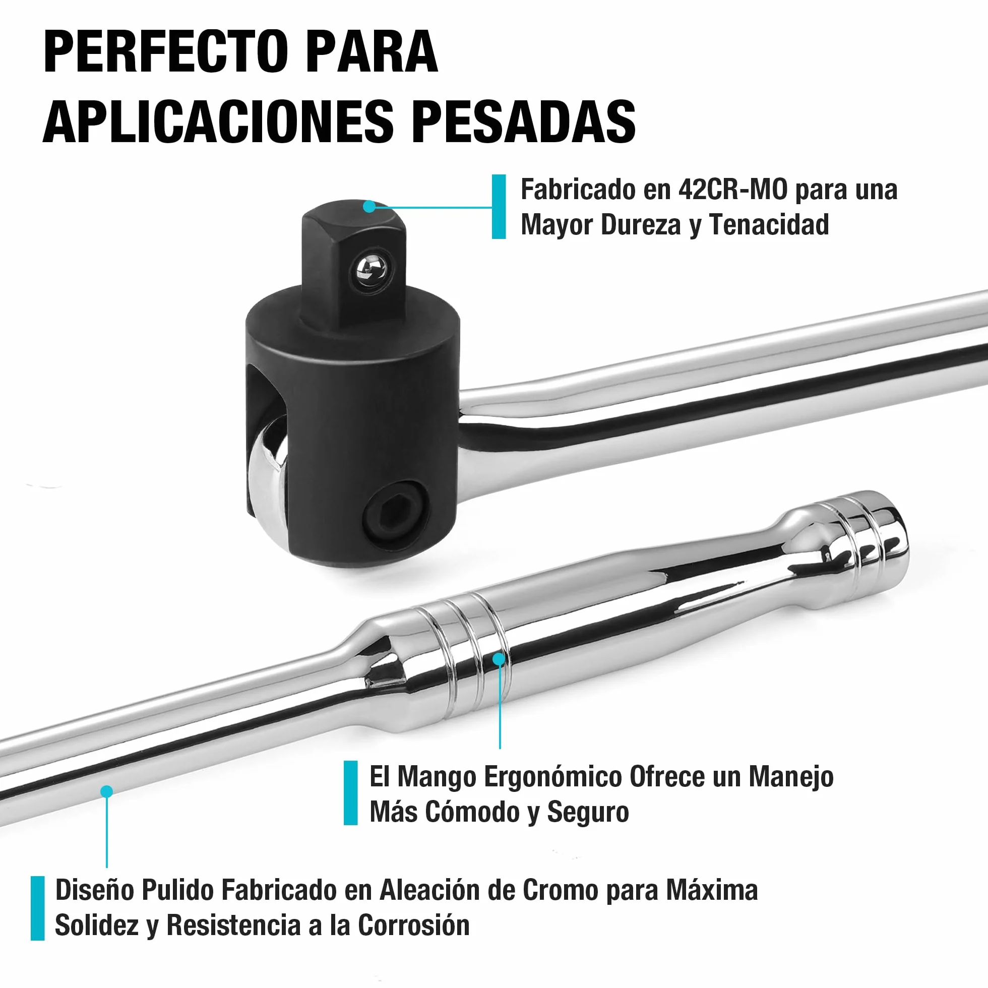 DURATECH 1/2" Mango Articulado, Llave para Trabajos Pesados, Barra Rompedora 600 mm, Llave de Carraca con Cabeza Flexible, Llave para Tuercas de Rueda