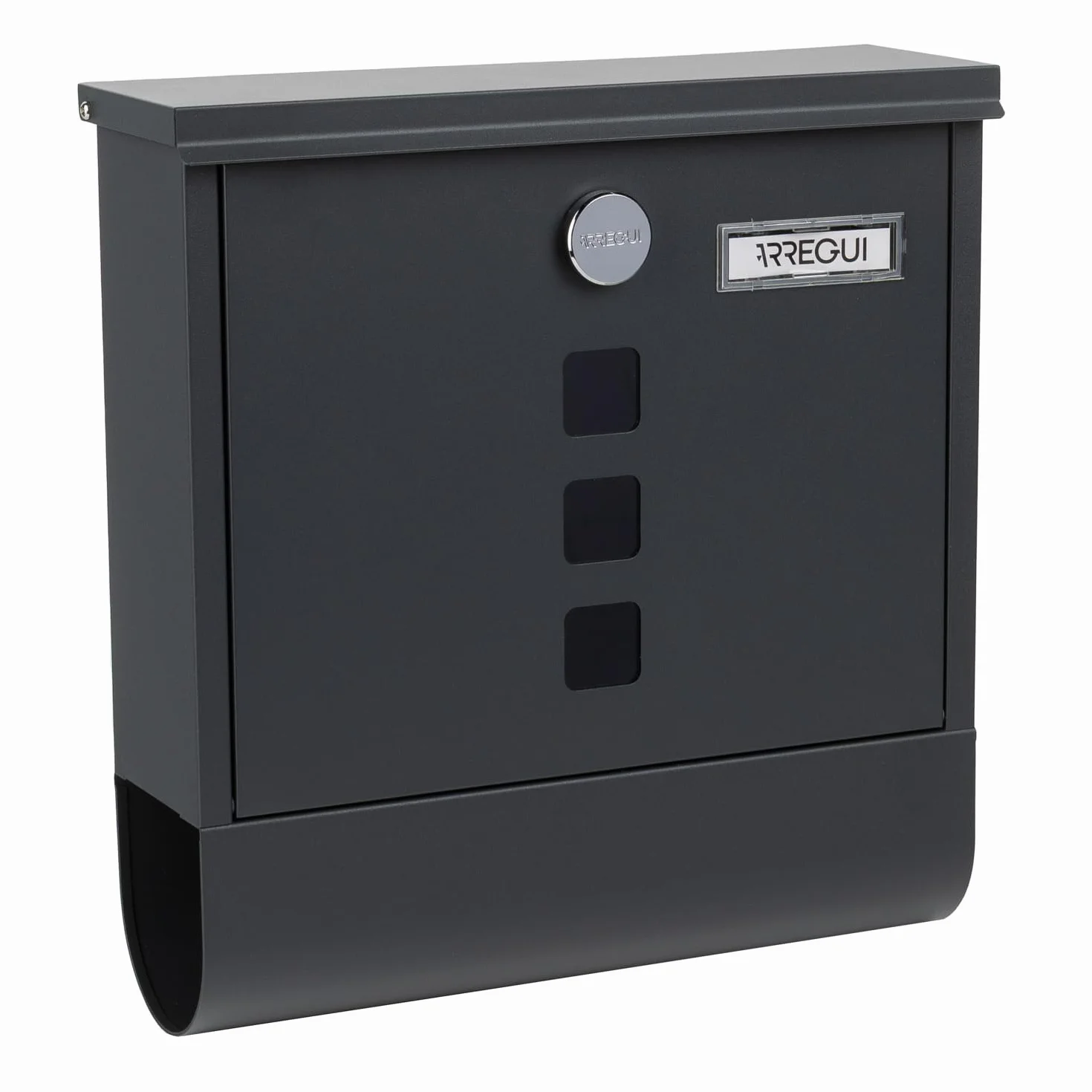 ARREGUI Chance E7005 Buzón Exterior de Acero con Portaperiódicos, Tamaño M (DIN A4), Buzón de Correo con Cerradura Tapada, Tarjetero y Soporte para Periódicos, Buzón de Pared Mediano, Antracita