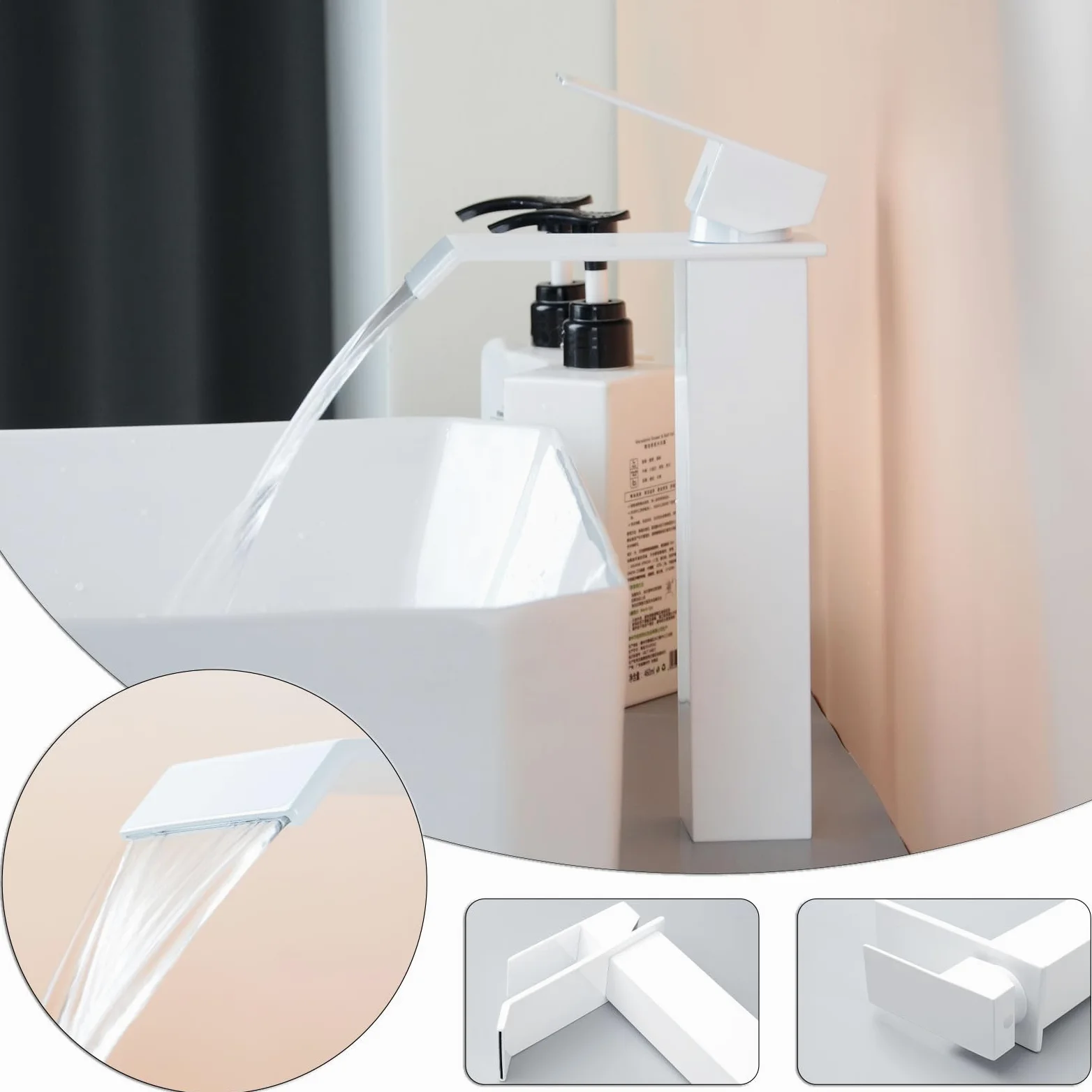 PHASAT Grifo de Baño Alto Cascada Grifo de Lavabo con Caño de 205mm de Altura, Mezclador Monomando Lavabo PTMP19W