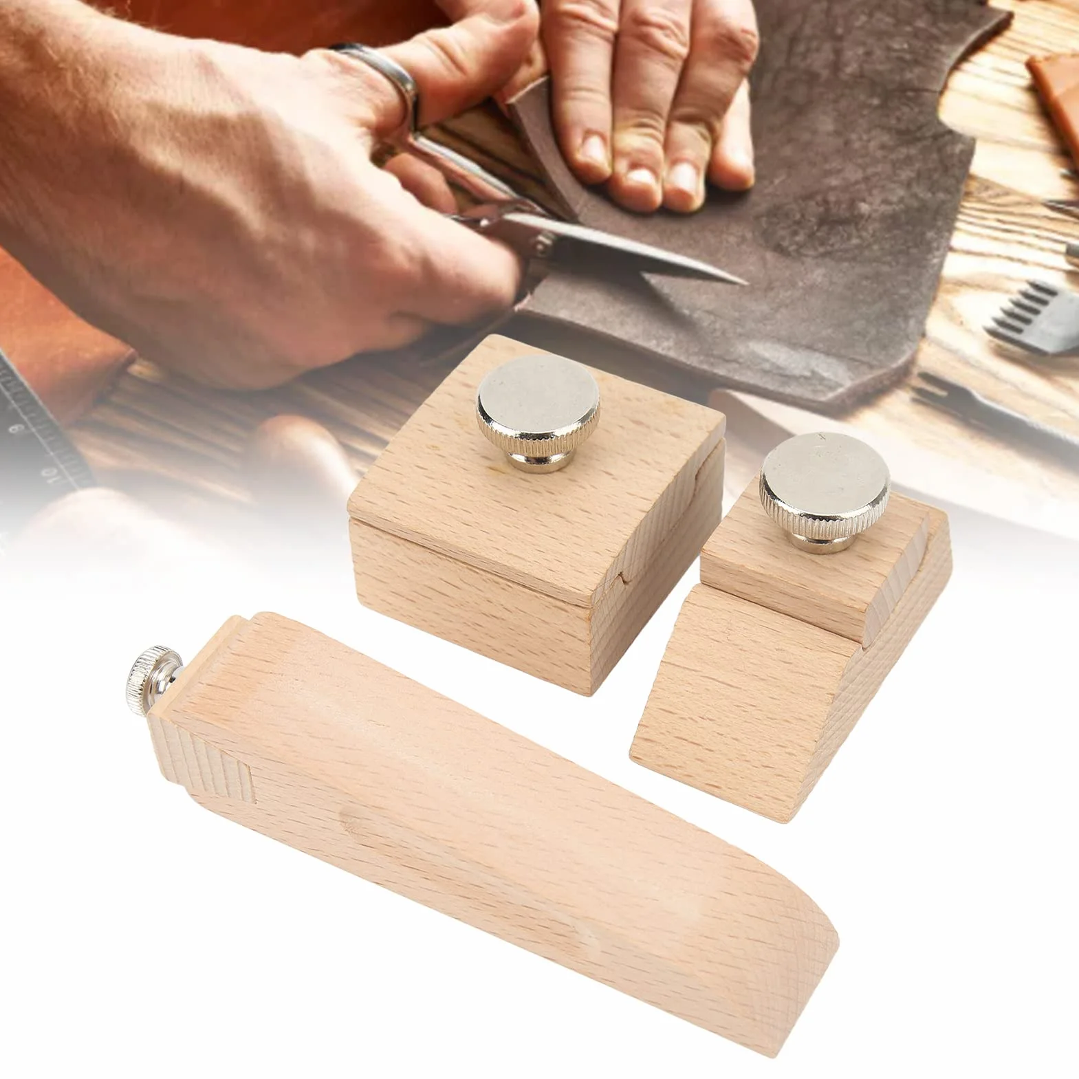 Herramientas de Bloque de Lijado de Madera 3 Piezas Bloque de Lijado de Madera Biselado 3 Piezas Bloque de Molienda de Papel de Lija Borde de Cuero