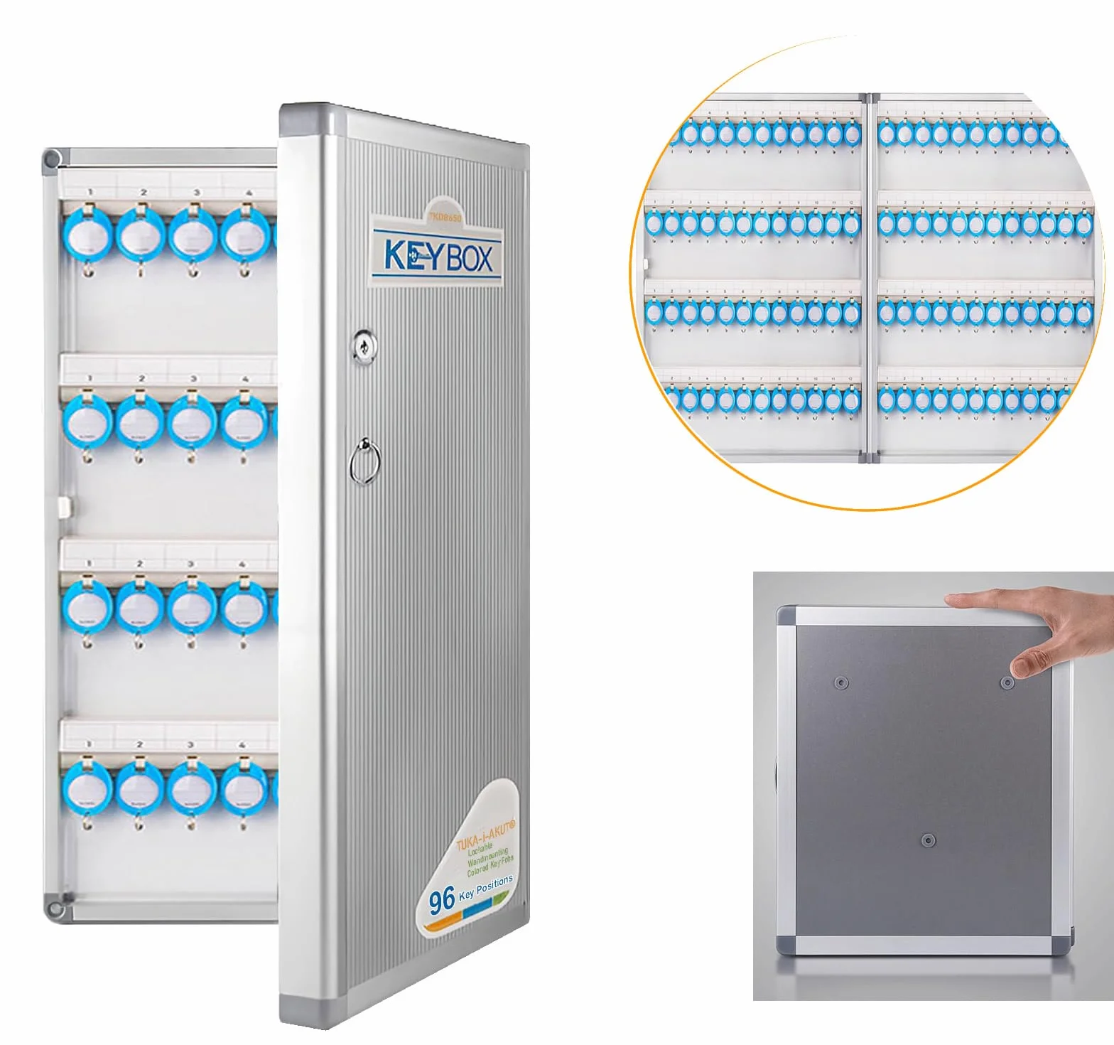 Armario de Llaves TUKA-i-AKUT para 96 Llaves, Metal Caja con Cerradura, Montaje en Pared, Almacenamiento Aleación de Aluminio TKD8650-96