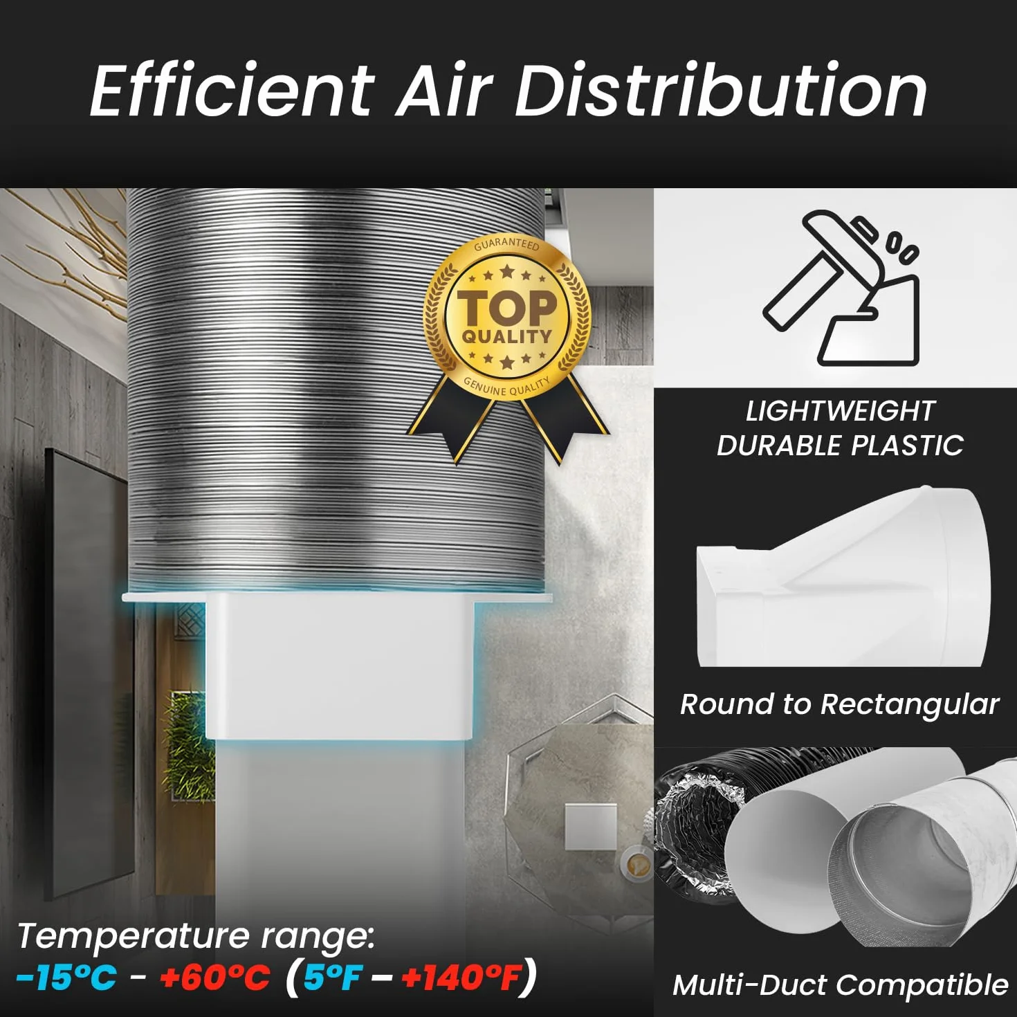 Repa Market 220 x 90 mm Tubo de conexión rectangular para tubo redondo - 150 mm - Conexión - Sistema de ventilación de aire - Elemento de ventilación para espacios limitados.