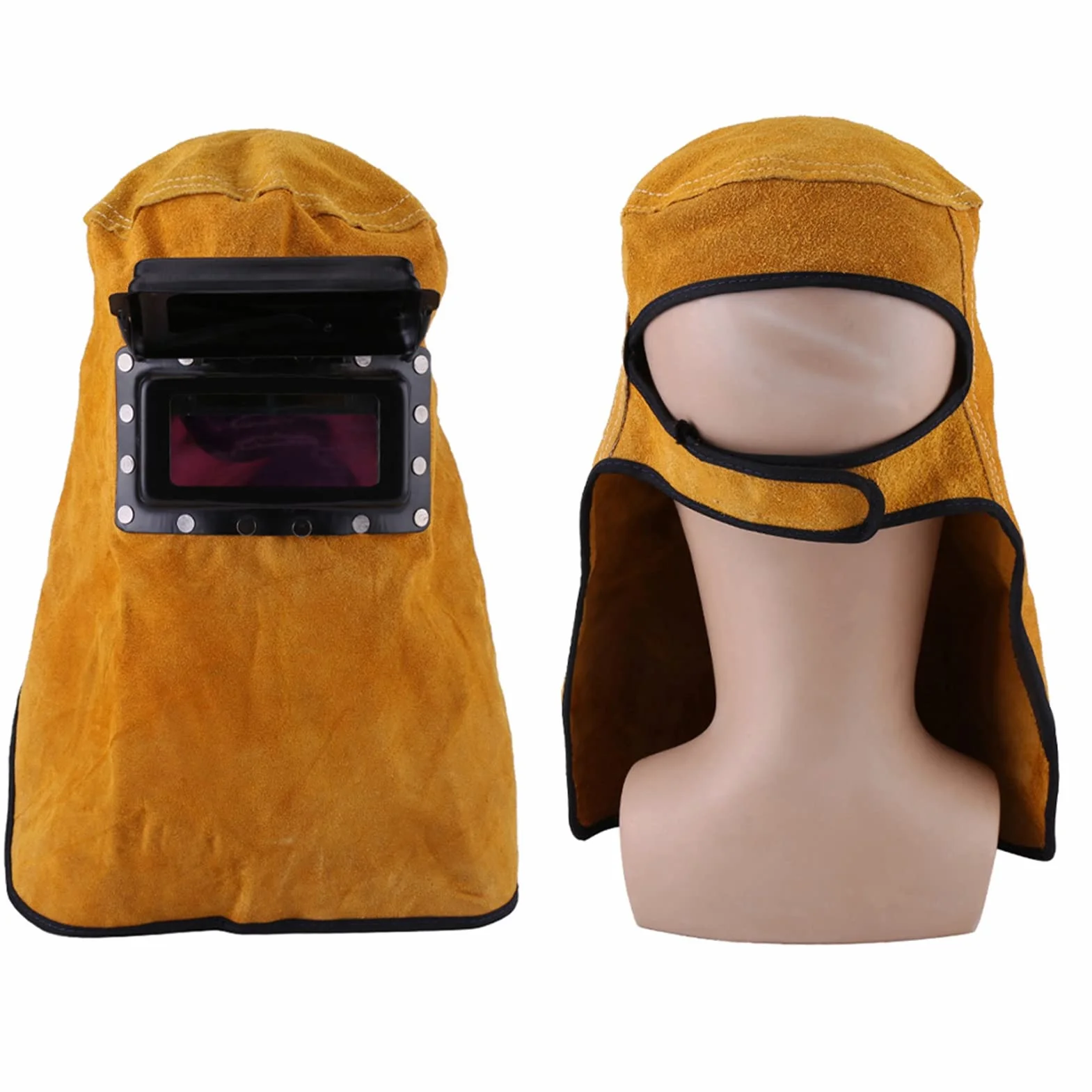 Máscara de Casco de Soldadura Sombrero de Trabajo de Capucha de Soldadura de Cuero, Lente de Oscurecimiento Automático Máscara de Protección de Casco de Soldadura Ajustable,