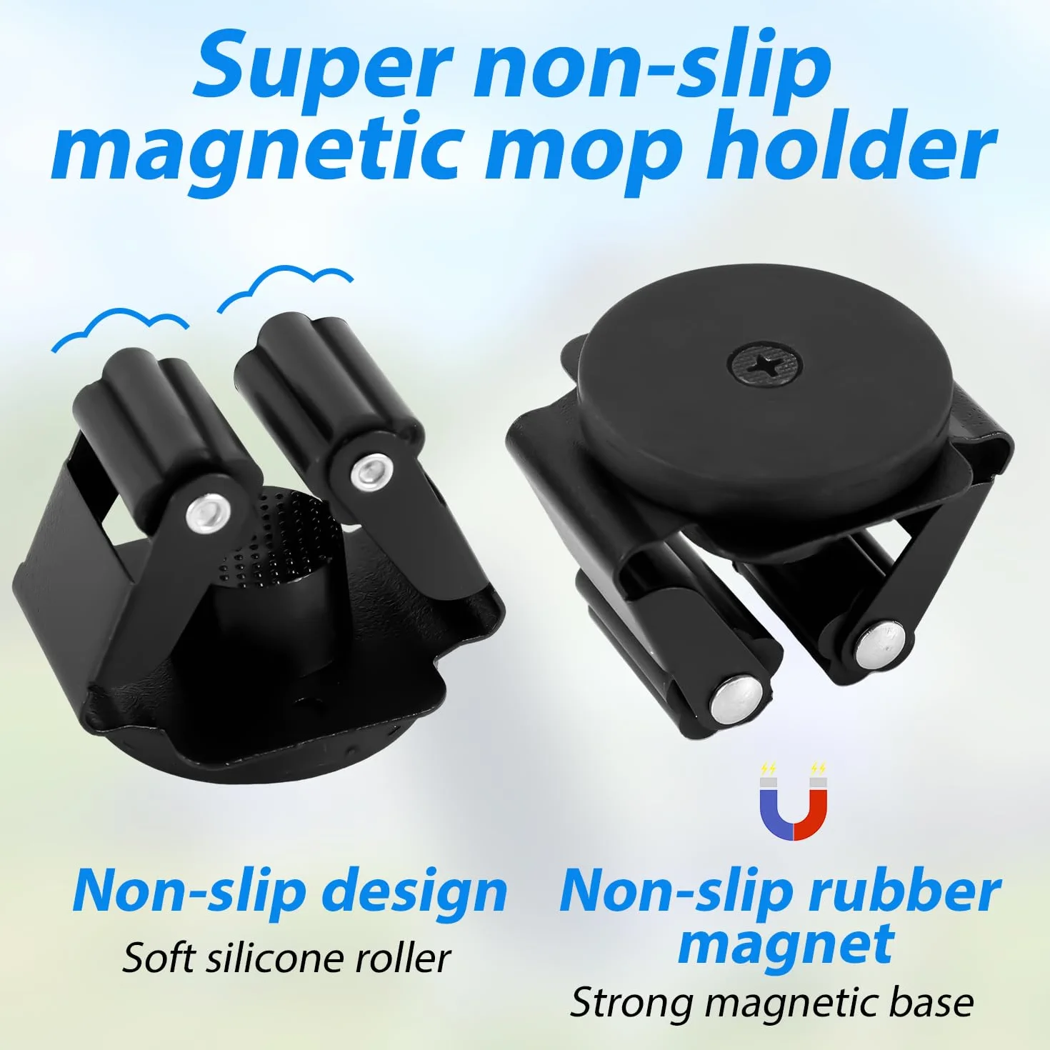 NQEUEPN 4uds Soporte para Escoba y Fregona Colgante, Soporte Magnético para Escoba Soporte para Fregona Resistente Soporte para Escoba Sin Taladro Negro Soporte Pared Fregona para Lavandería Garaje