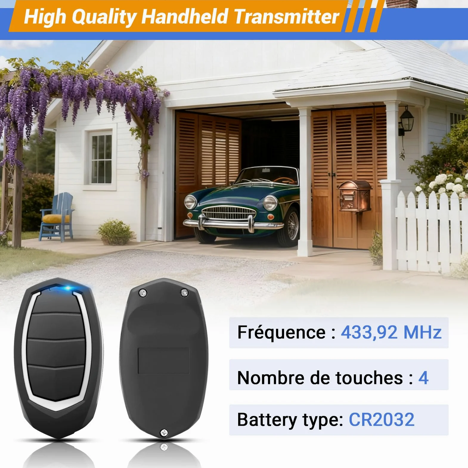 3 Piezas Mando Puerta Garaje Universal 433.92 MHz, 2 Mandos Puertas Automáticas con 4 Canales, Compatible con Motorline MX4SP, MXS4SP, MX5SP, RCM, DSM, Clonador de Código