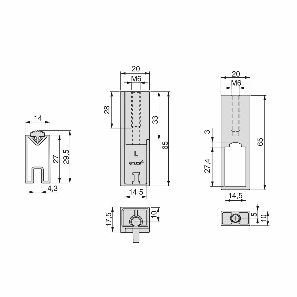 Emuca Kit de barra para armario Luxe 1,15 m Titanio Aluminio y Plástico