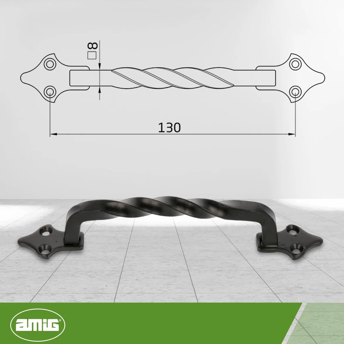 Amig - Tirador - Modelo 1002 - Fabricado en Acero - Herraje Rústico - Medida: 130mm - Sin Placa - Incluye Tornillería - Ideal para muebles - Acabado: Negro
