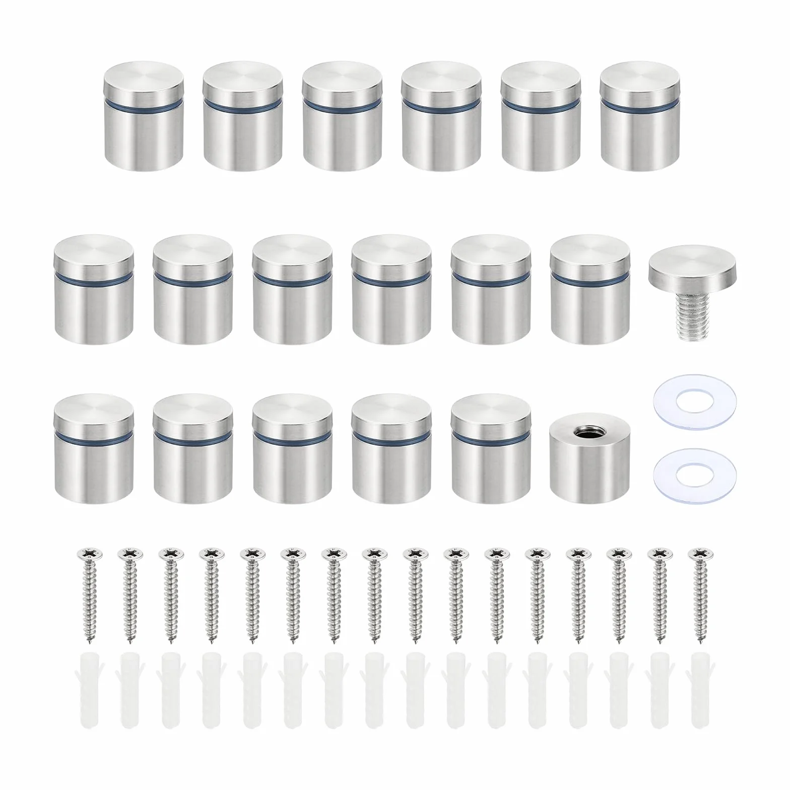 PATIKIL 1 x 1 Pulgada Tornillos de Separación de Carteles, 16 Juego de Acero Inoxidable Soporte de Pared para Carteles de Hardware de Montaje de Cristal Publicitario Clavo, Plata