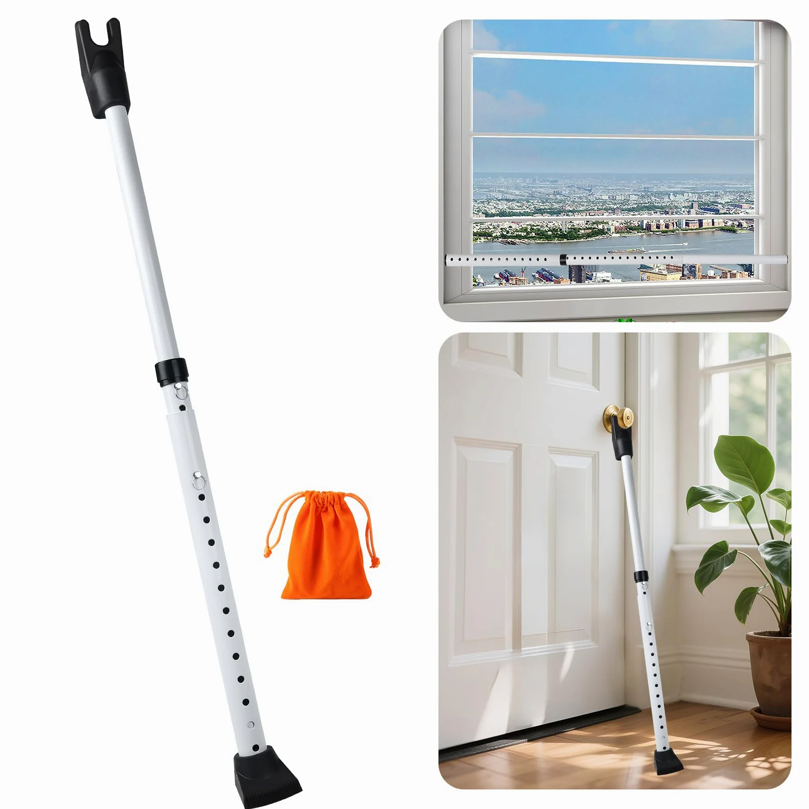 Barra de Seguridad para Puertas, Ajustable 57-125 cm, Barra Antirrobo Puerta para Puertas Correderas y Ventanas Correderas, para Pisos, Habitaciones de Hotel y Casas