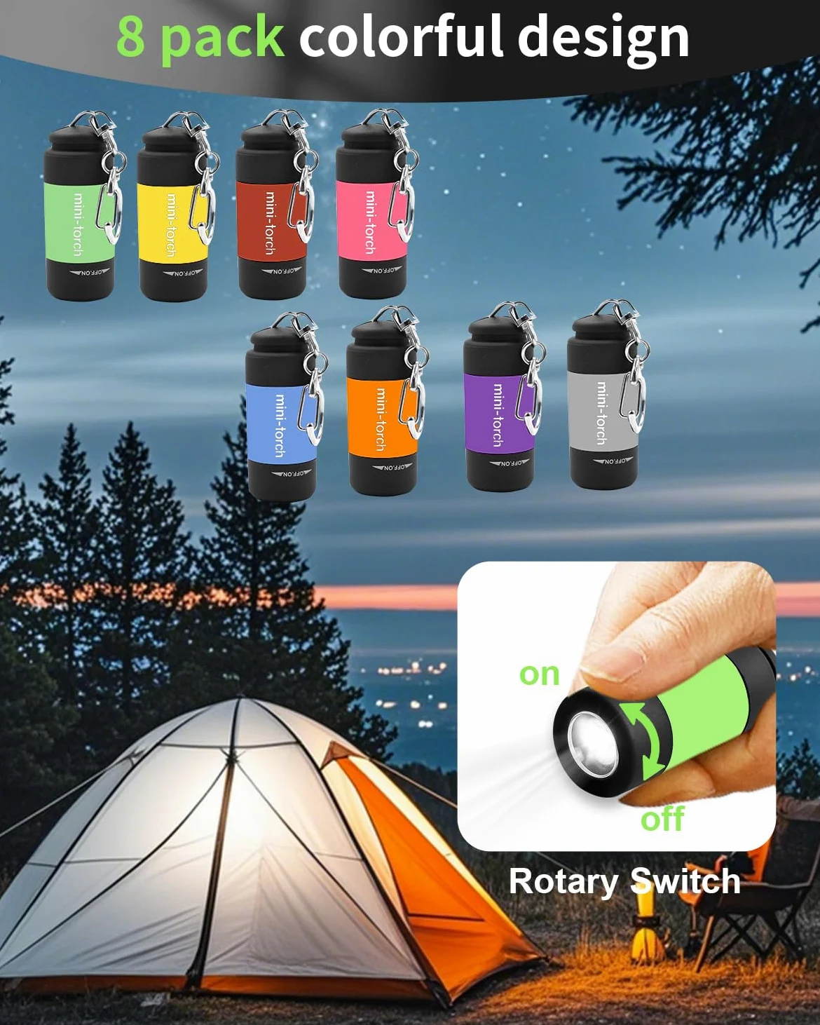 Mini Llavero USB Portatil de UCEC Linterna Recargable LED Colores 8 unds