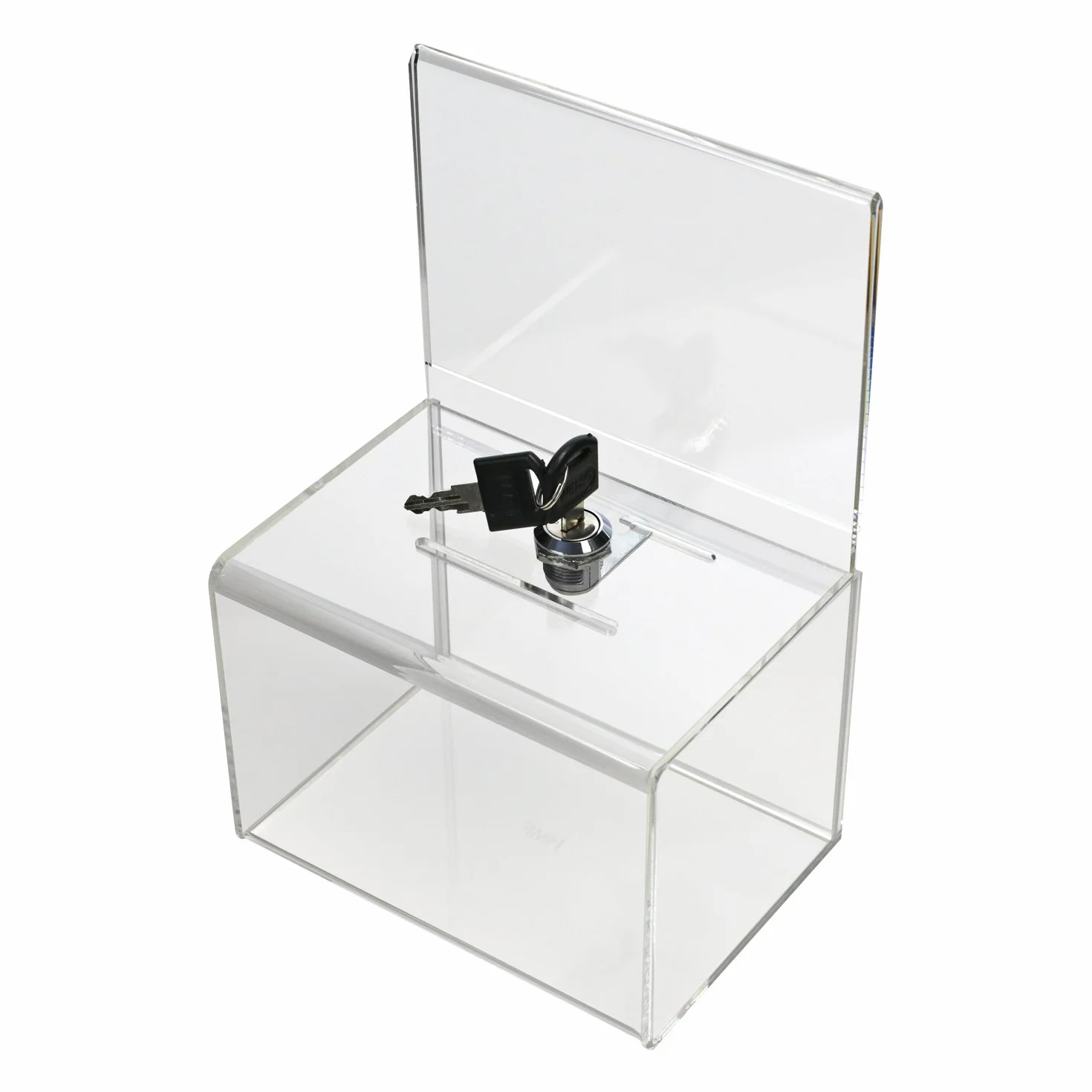 HMF 46912 Caja de donación de acrílico con inserto de hojas | 15,5 x 11 x 11 cm | Din A6 | Transparente