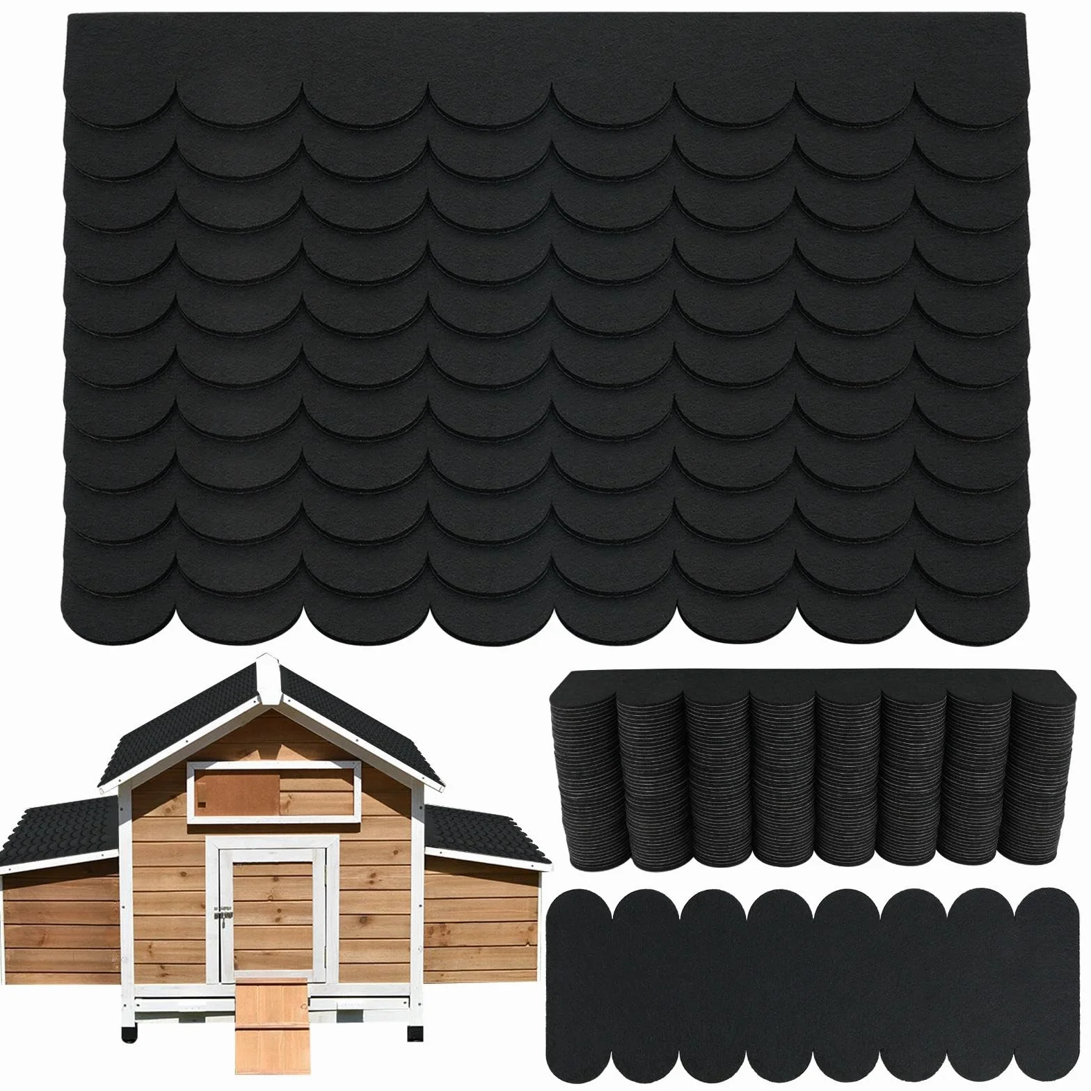 Draupnir 53 Piezas Unidades De Fieltro Autoadhesivo Para Techos Para Pajareras,Tejas Para Casa Pajaros Exterior Autoadhesivas,Techo De AlimentacióN De Aves-Negro,Material De Fieltro