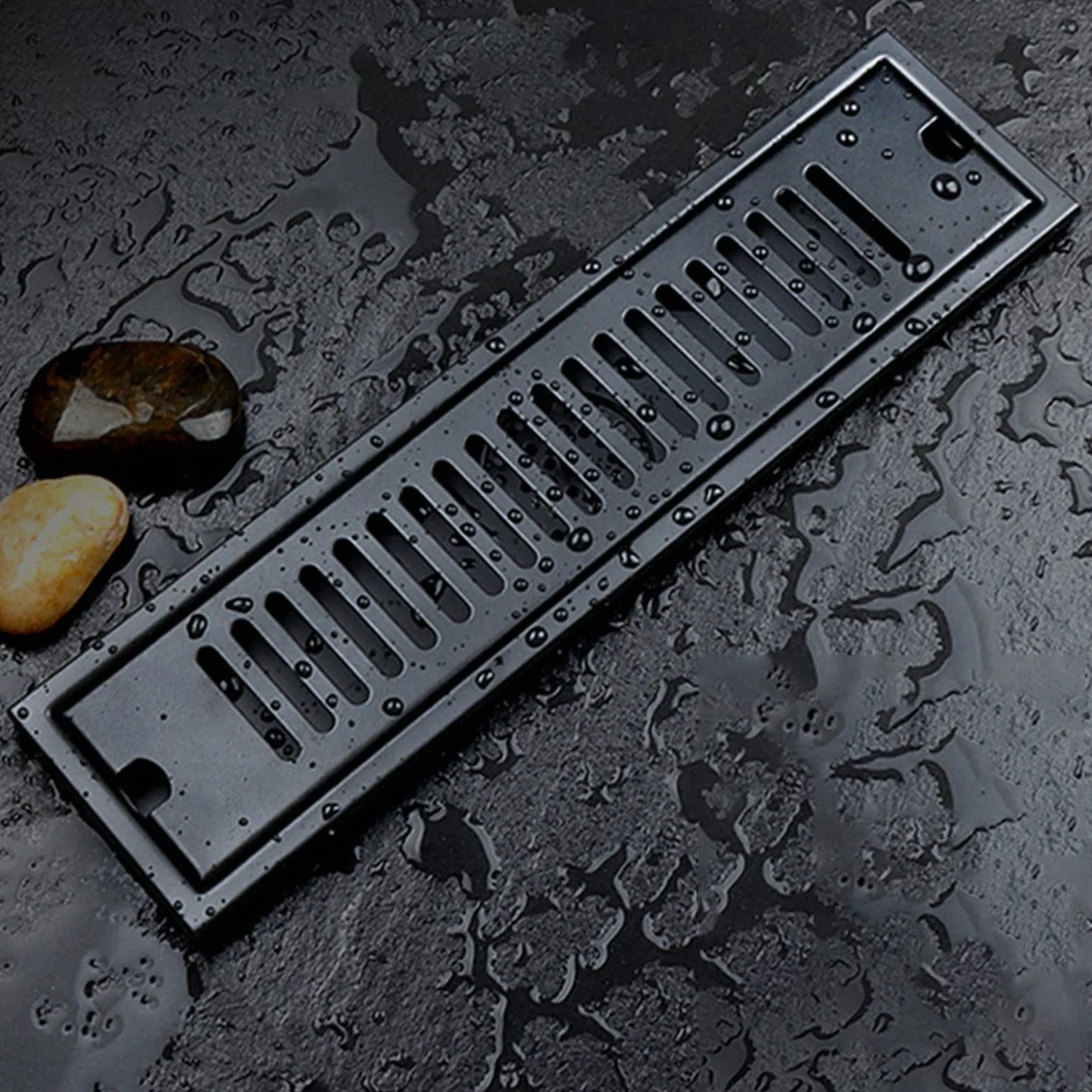 Canaleta de Ducha, 30 X 10cm Desague de Ducha Rectangular de Acero Inoxidable con Tapa de Rejilla Extraíble y Filtro, Drenaje Rápido, Sumidero Ducha Negro para Baño, Cocina, Balcón