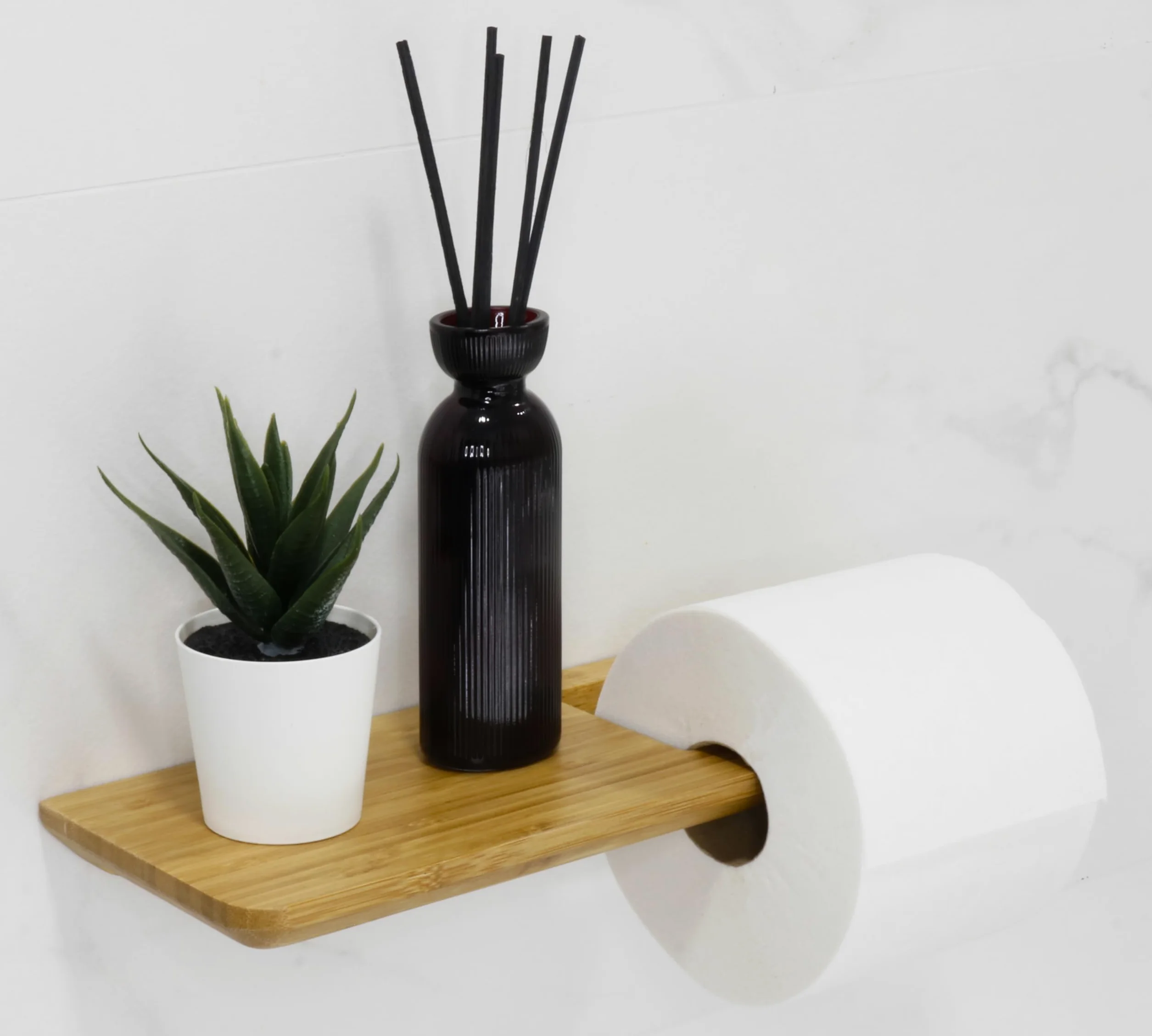 Portarrollos Papel Higiénico y Baño Sin Taladro Adhesivo | Soporte Bambu Decoración | Toilet Paper Holder | Soporte de Papel Higiénico + Toallero a Juego Disponible