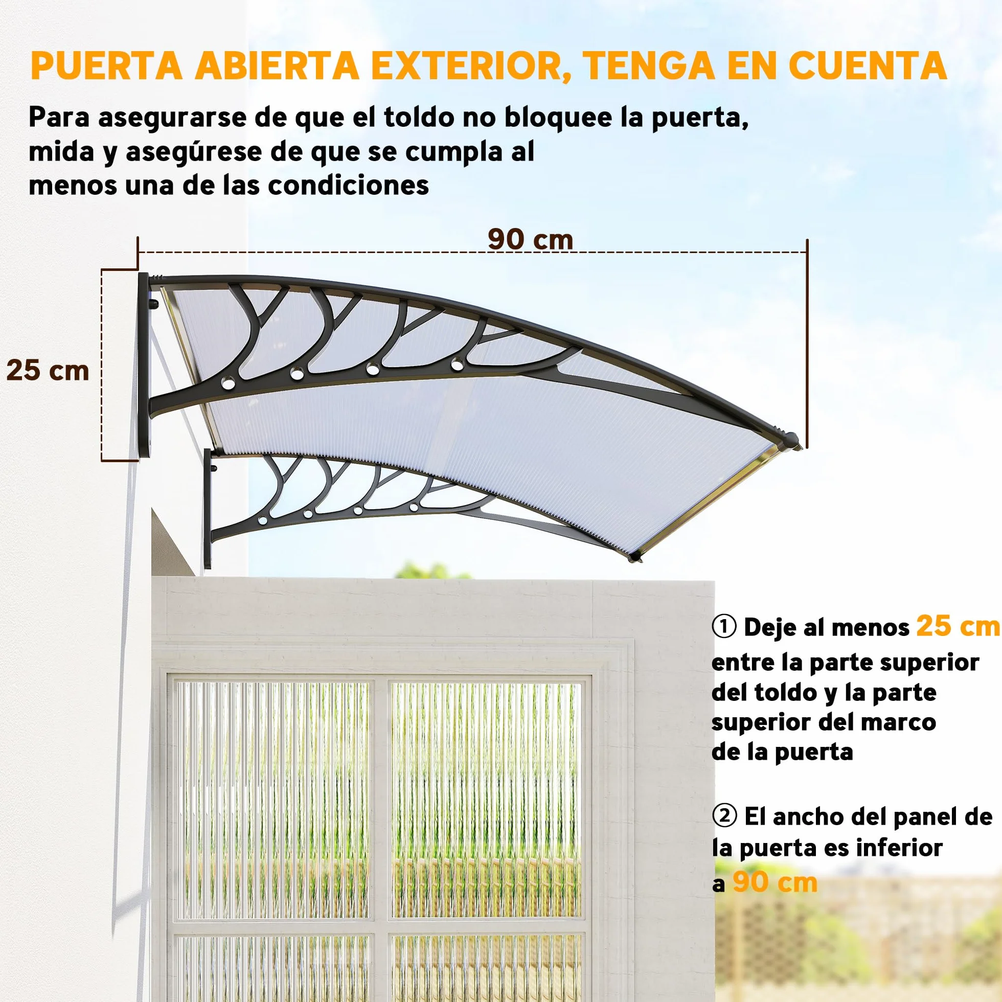 Outsunny Marquesinas Exterior 150x90 cm Tejadillo Protección Sol Lluvia Policarbonato Aluminio Blanco