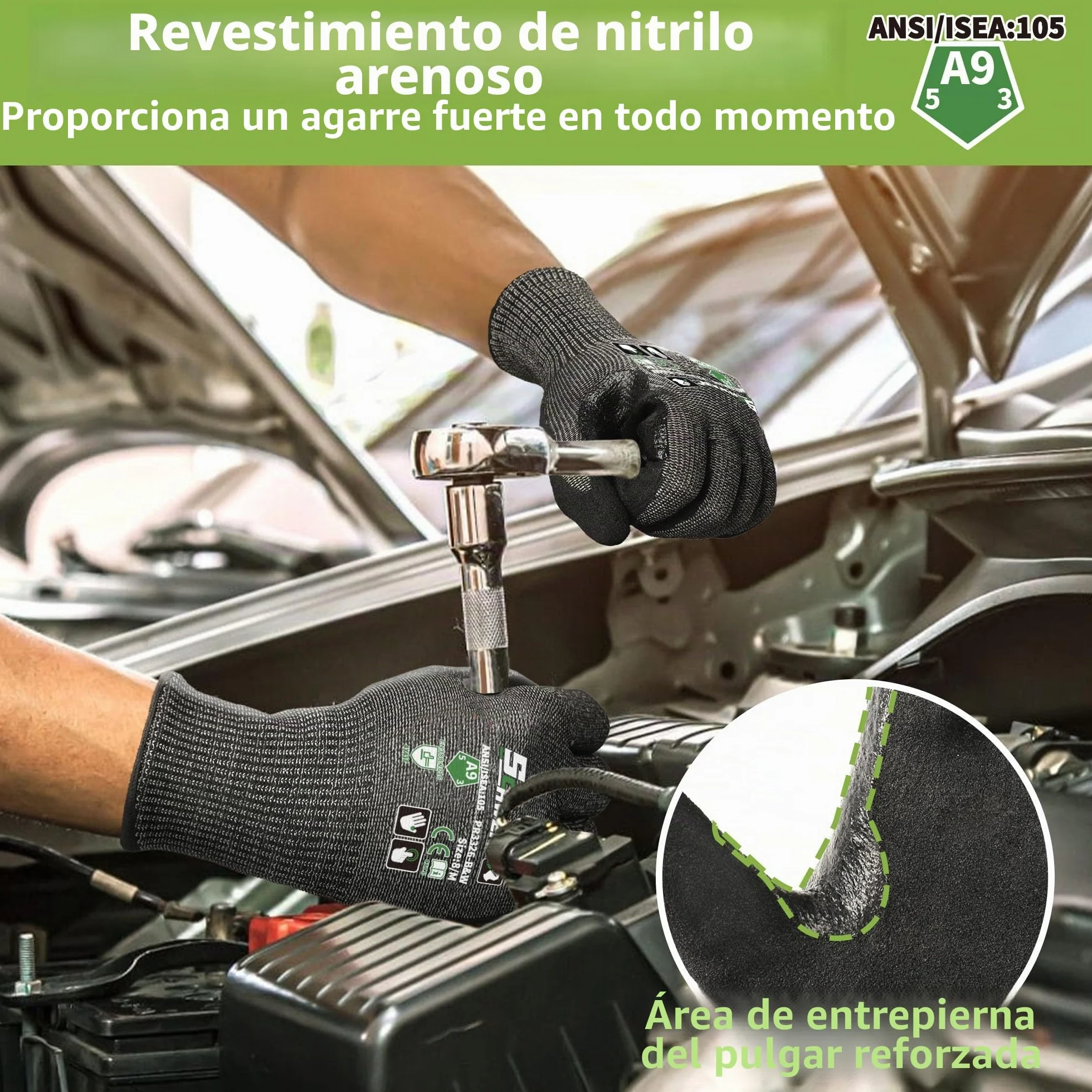 Guantes anticorte Schwer (LEVEL A9/F) duraderos para trabajo reparación automóviles fabricación vidrio grabado negro L