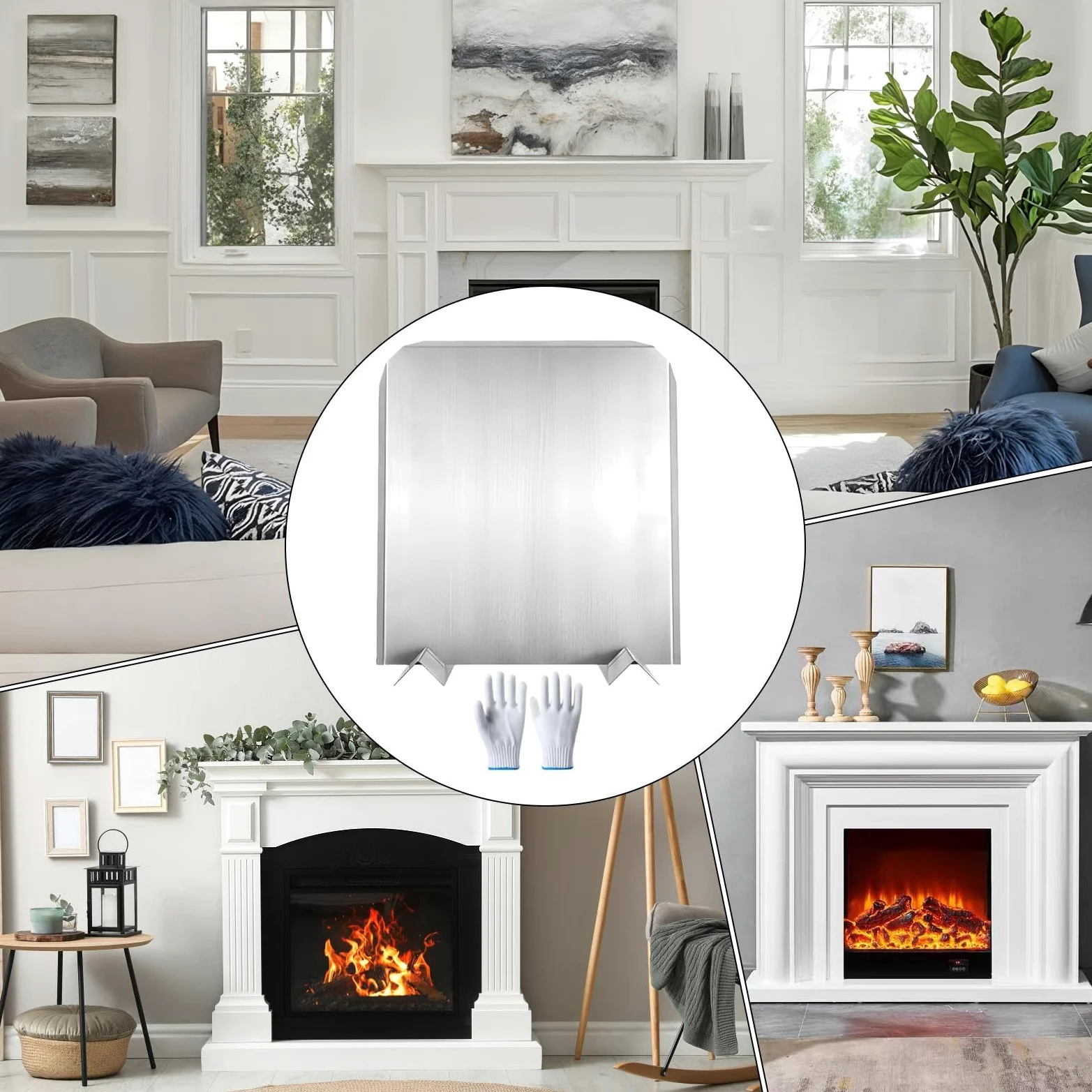 Placas De Protección para Chimenea con Patas 41x46 Cm Acero Inoxidable | Placas Reflectoras de Calor para Chimenea Para Hogar Apartamento Hotel Oficina Casa