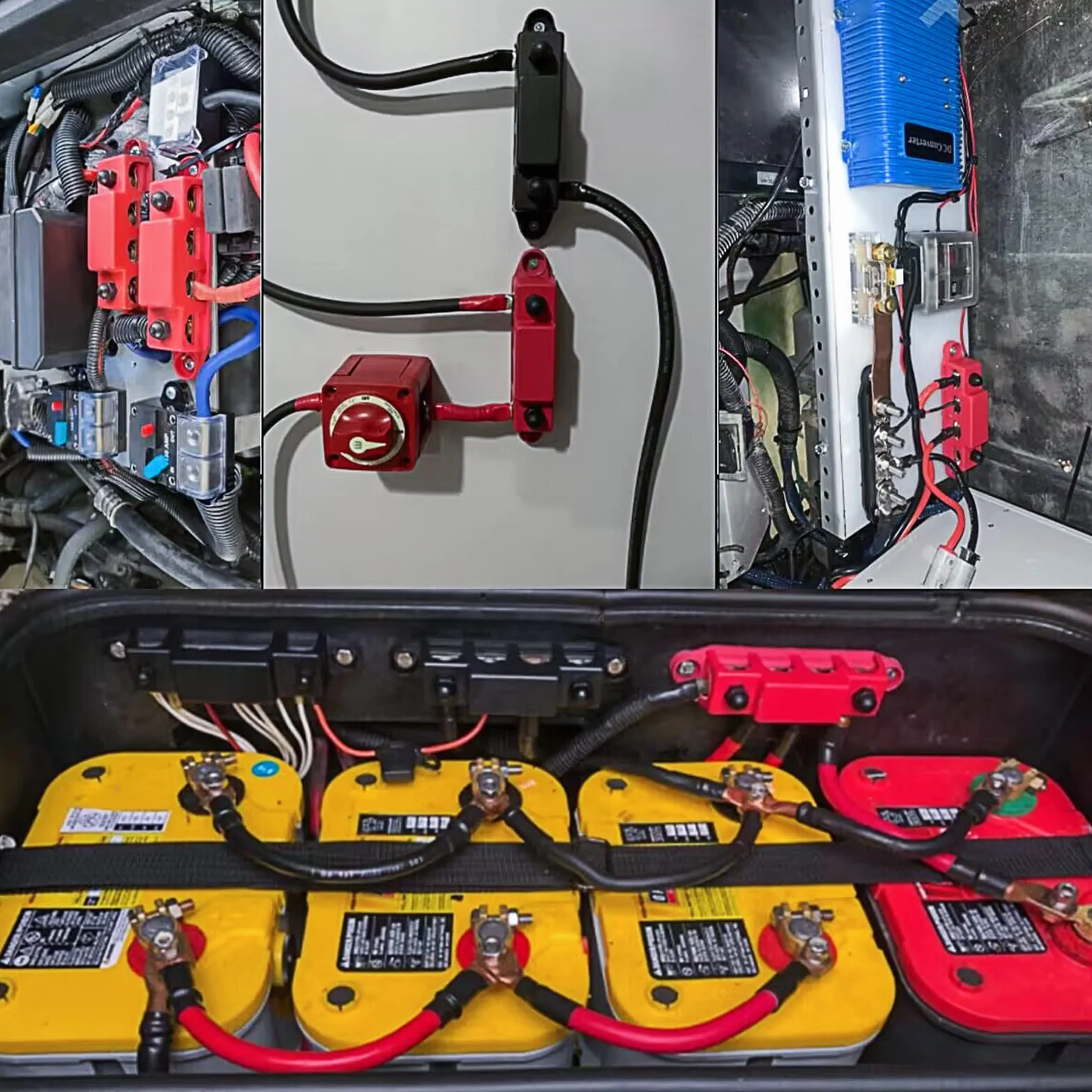 QIMEI-SHOP Bloques de Distribución de Energía 12V-48V Caja de Distribución de Barra Colectora 250A BusBar con 4 Pernos de Terminal M8 para Automóvile Barco Rojo Negro 2 Piezas