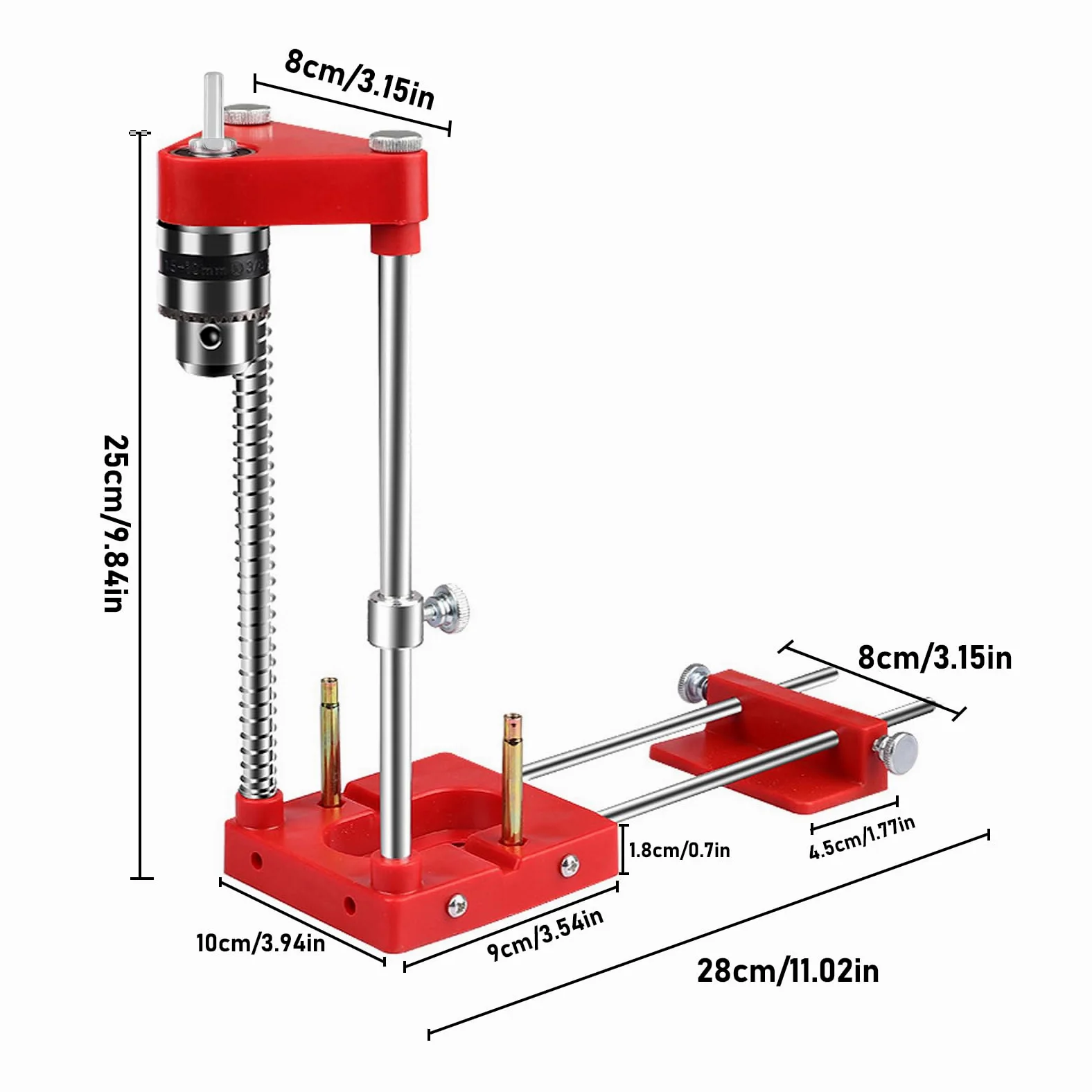Soporte de perforación para taladradora, guía de perforación ajustable portátil, herramienta de carpintería de precisión en madera, guía de perforación herramienta manual, juego de guía vertical (Rojo