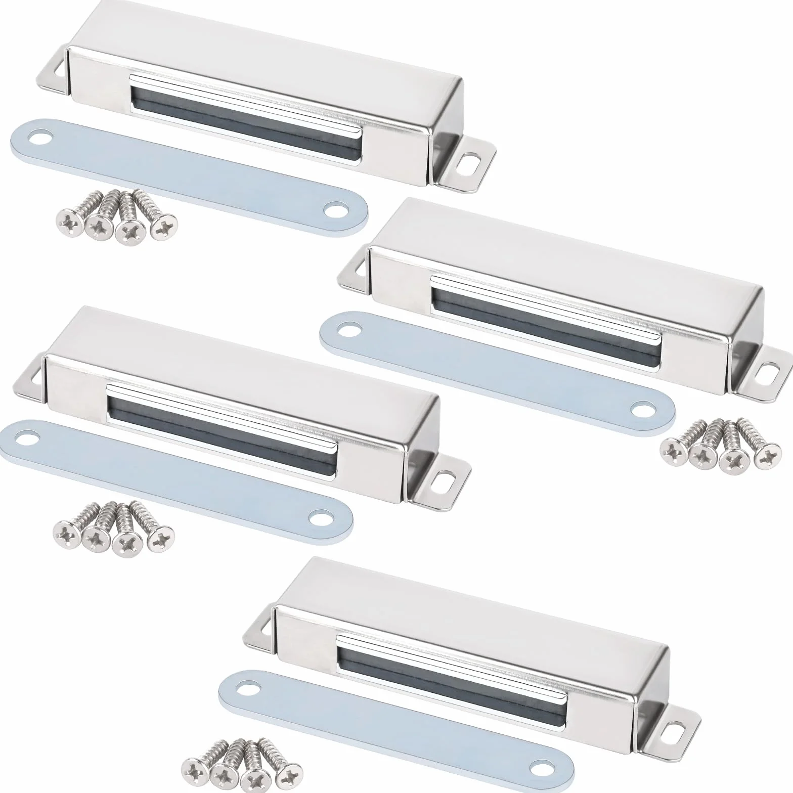 MIN CI Paquete de 4 cierres magnéticos para puerta, imanes fuertes resistentes de 45 kg, imanes de puerta de neodimio, imanes magnéticos de acero inoxidable para armarios, cocina, baño, armario