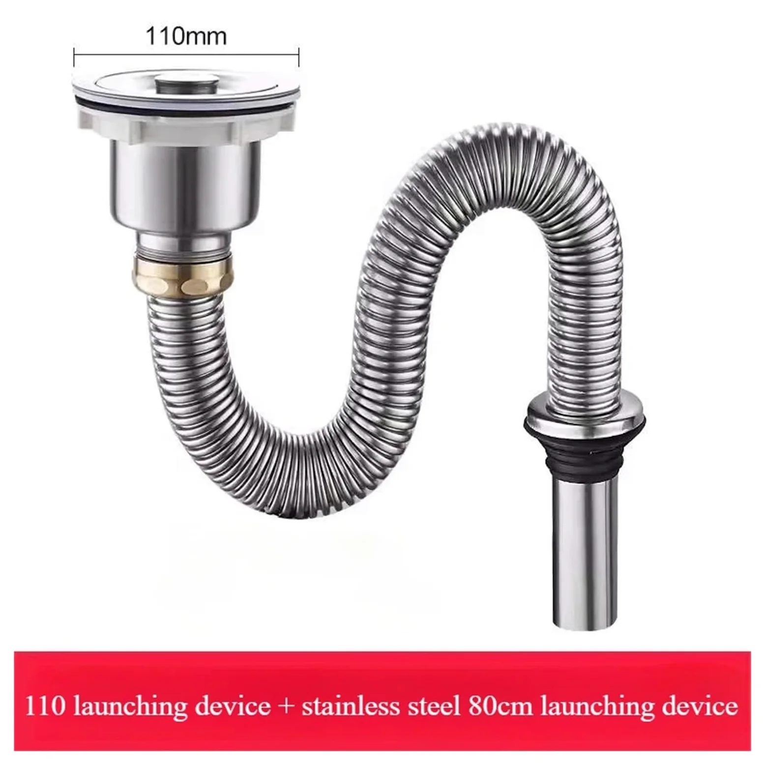 Tubo de desagüe de fregadero, filtro de acero inoxidable | Manguera de fontanería y accesorio de cocina para desagüe doméstico de lavabo y cocina(60cm)