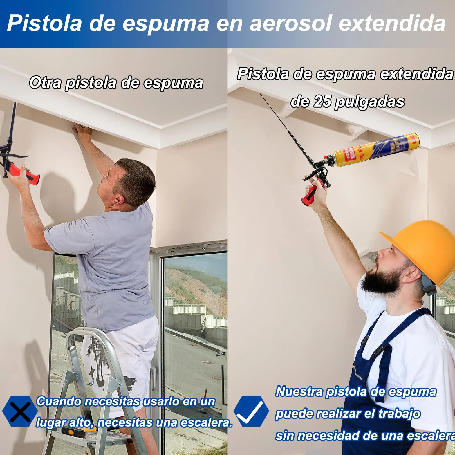 Pistola de espuma desmontable de 24 pulgadas, pistola de espuma expandible profesional, pistola de espuma dispensadora adecuada para calafatear, llenar, sellar (azul)