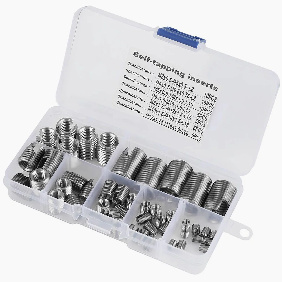 50 inserciones roscadas, inserto de rosca autorroscante, herramienta de reparación de refuerzo de rosca M3-M12, con cierta elasticidad, carga uniforme, evitar aflojar, para incrustaciones en plástico,