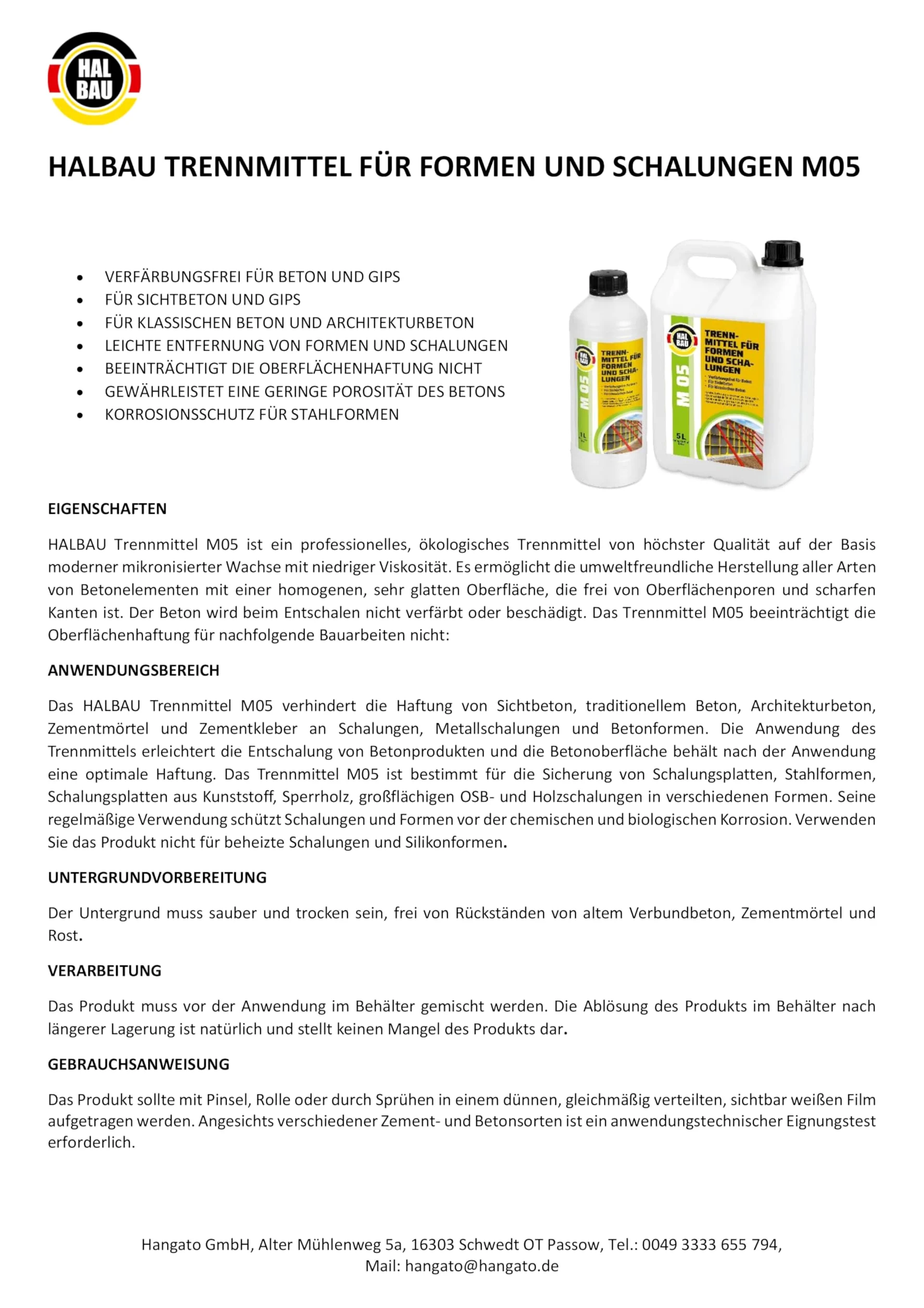 Antiaglomerante para encofrado para yeso, hormigón, mortero, moldeador, aceite encofrado, M05