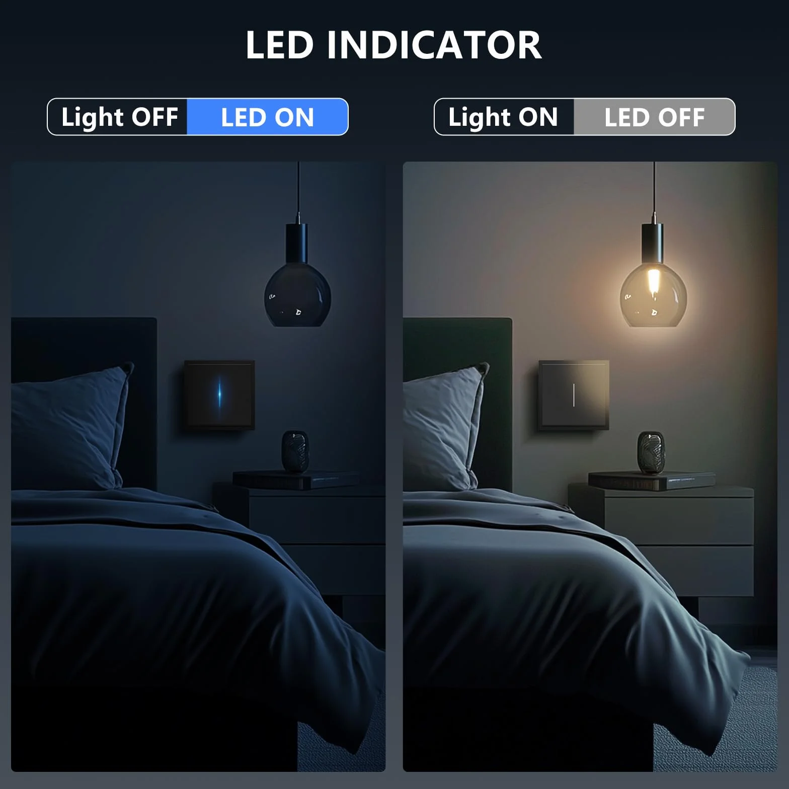 BSEED Interruptor Empotrado 1 Gang 1 Vía Light Switch con Indicador LED y Marco PC Negro 80x80mm