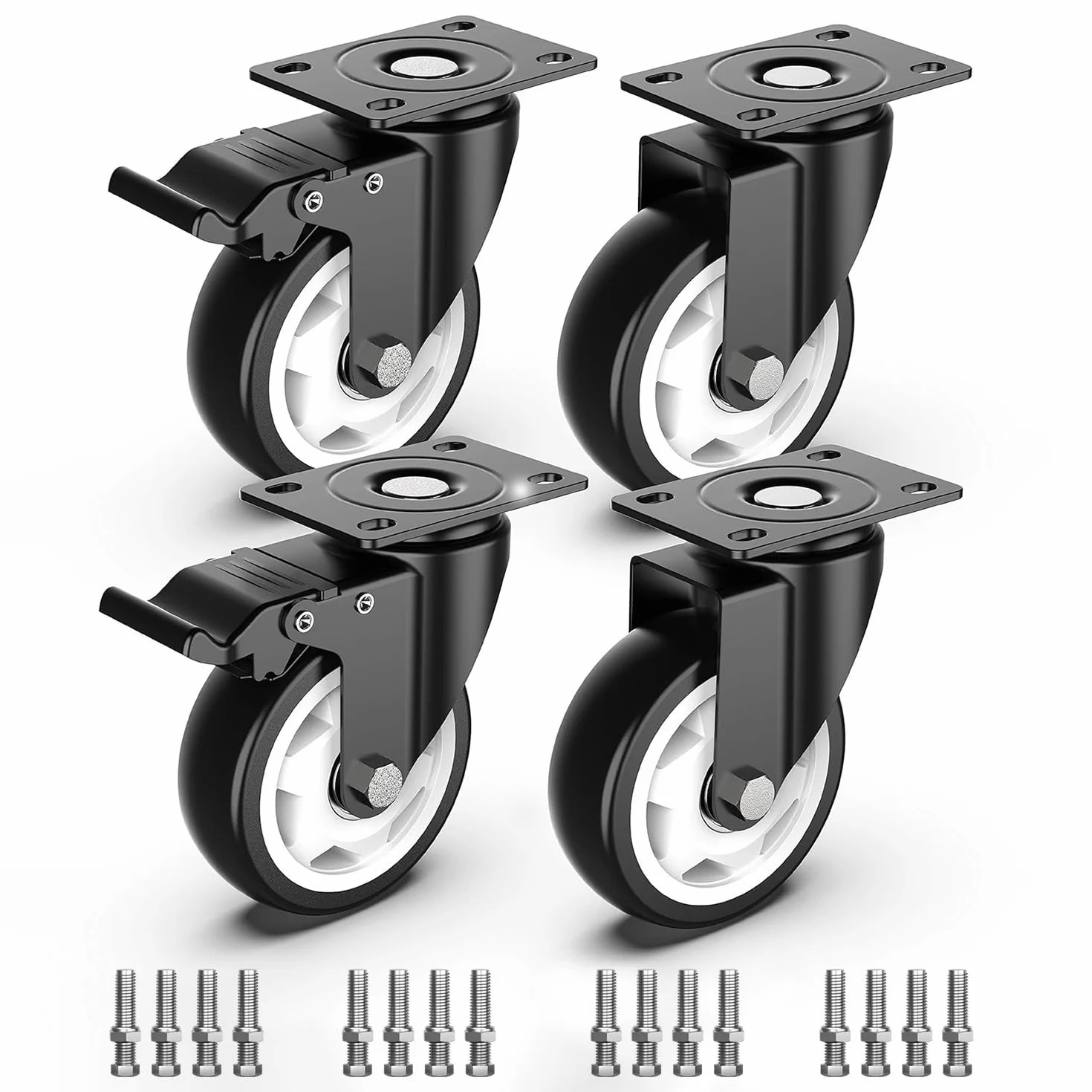Ruedas Giratorias 100 mm - Ruedas para muebles pesados - Capacidad máxima de carga 600 kg (2 con freno y 2 sin freno)