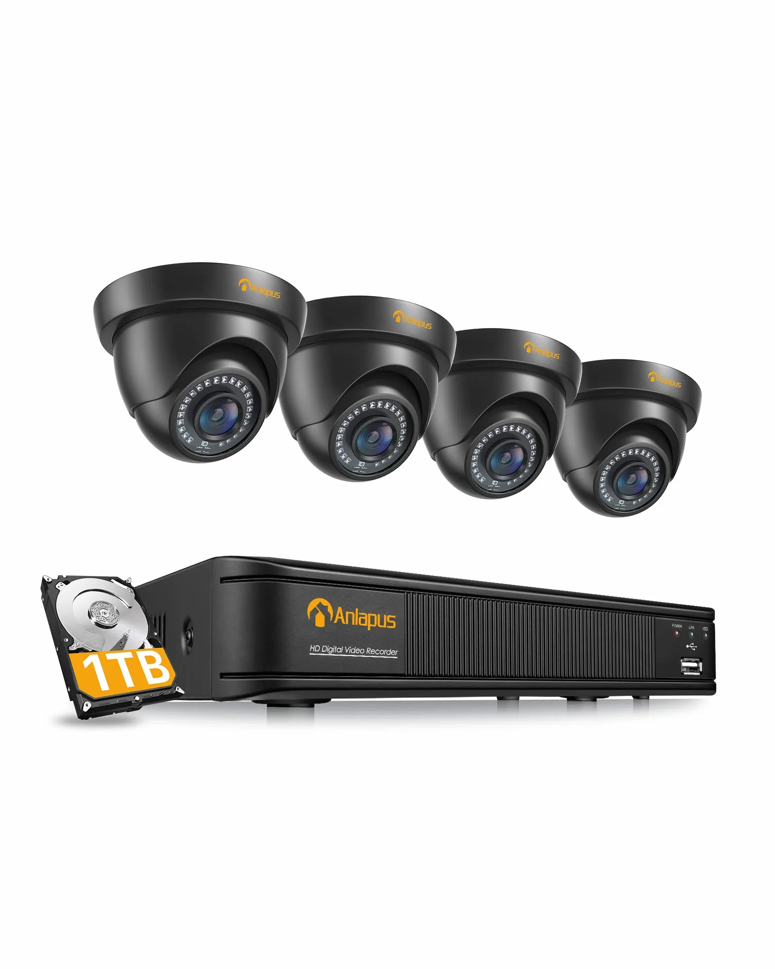 Anlapus 5MP Lite 8CH 1080P Kit de Cámara de Seguridad Exterior H.265+ Sistema de Vigilancia DVR con 4 Cámara Vigilancia 20M Visión Nocturna Detección de Movimiento Monitoreo Remoto 1TB HDD