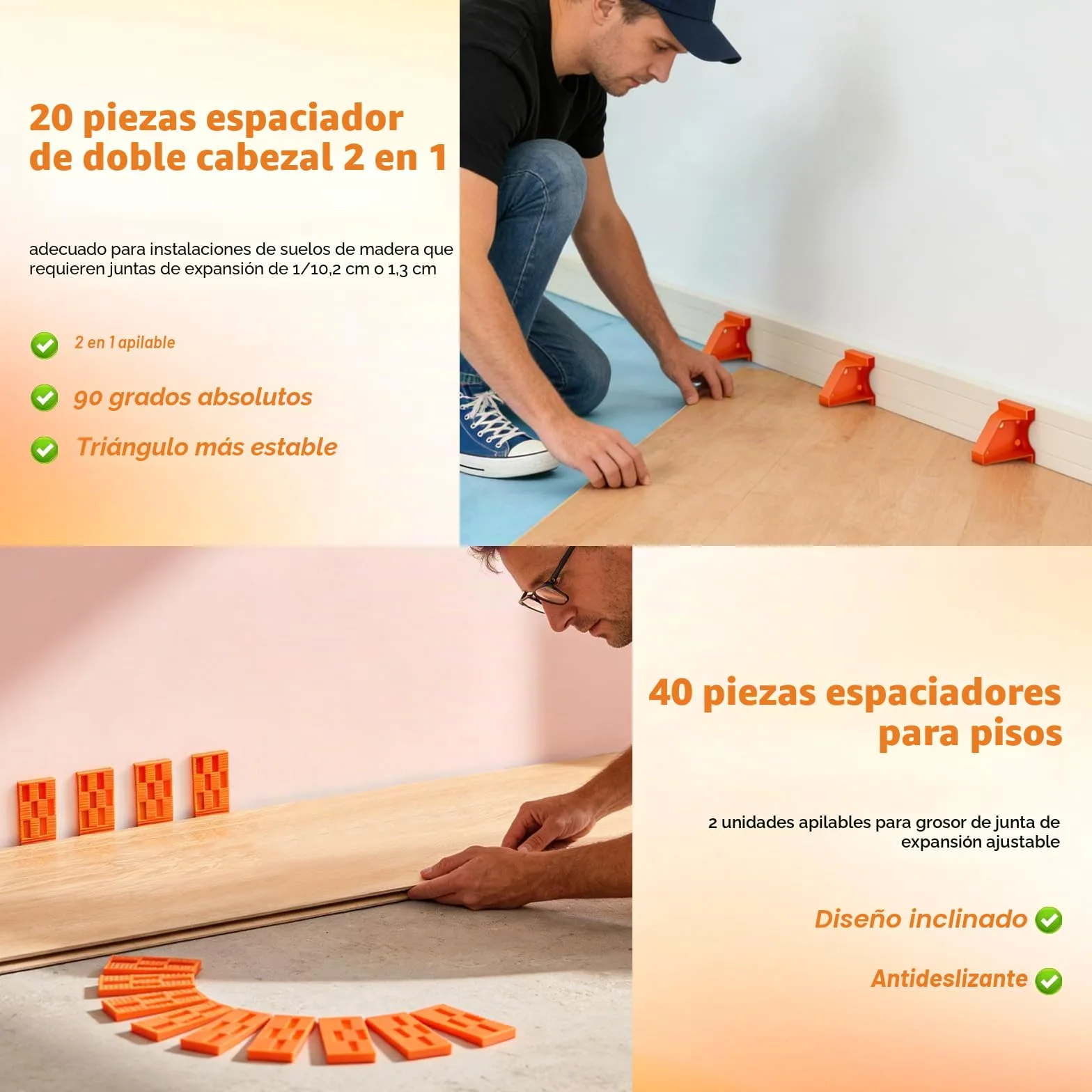 Kit de instalación de suelos de madera, 65 herramientas de suelo laminado con espaciadores, mazo de goma, bloque de golpeo, barra de tracción, cinta métrica de contorno, kit de suelo laminado