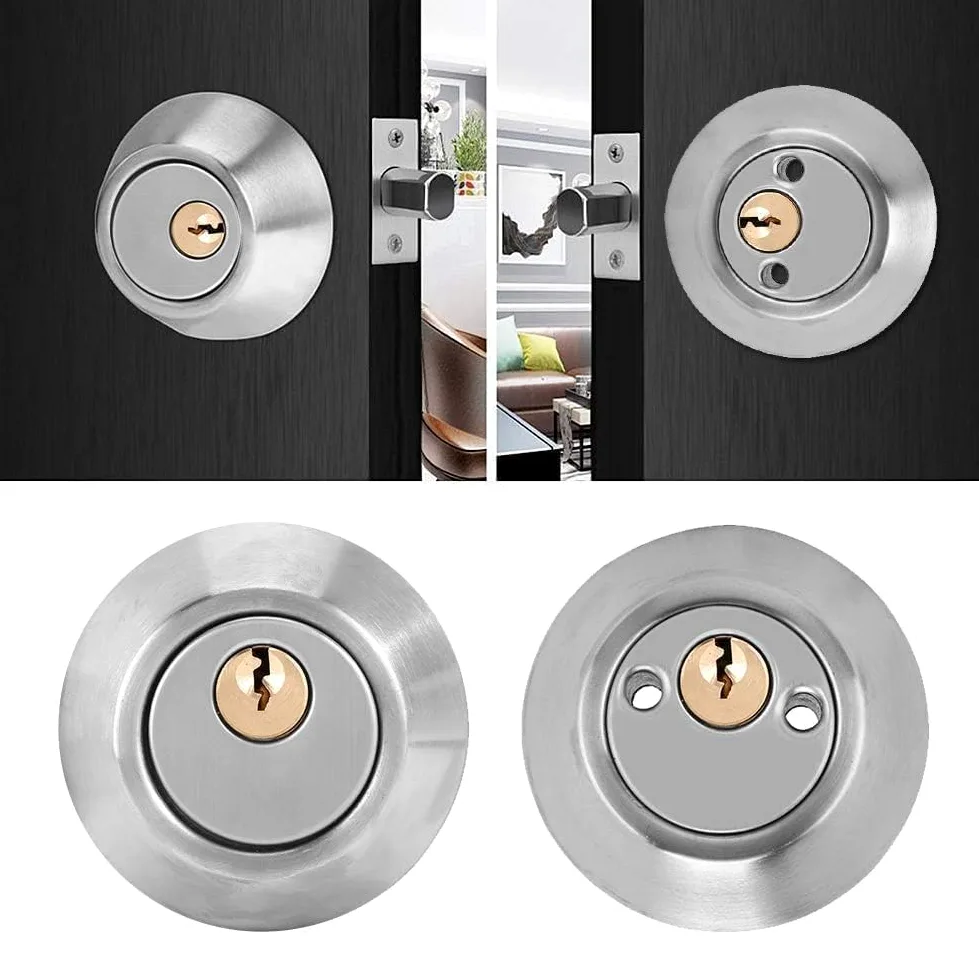 Cyrank Cerradura De Cilindro Doble con Llave, Cerradura De Cerrojo con Llave Doble En Ambos Lados Cerradura De Cilindro Ajustable De Dos Vías para Puerta Delantera(Stainless Steel)