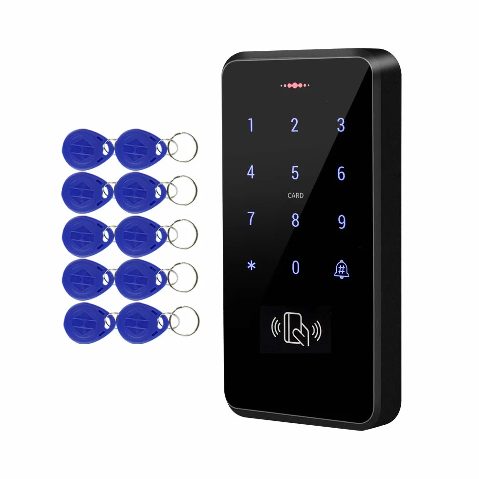 Sistema de Control de Acceso de Puerta Impermeable DC12V IP68 RFID con Soporte Wiegand 26/34 3000 Usuarios + 10 llavero Azul (ID 125KHz)