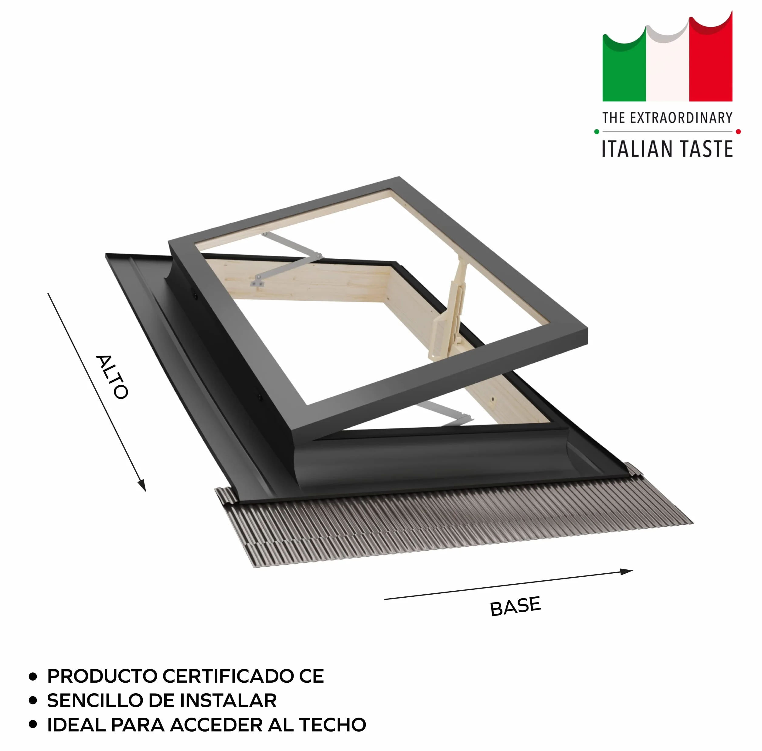 Emica - Claraboya abertura Libro de Aluminio | Vidrio Aislante 4-9-4 | Madera de abeto | Ideal para salida de tejado | Ventanas para Tejados (78x98 Base x Alto)