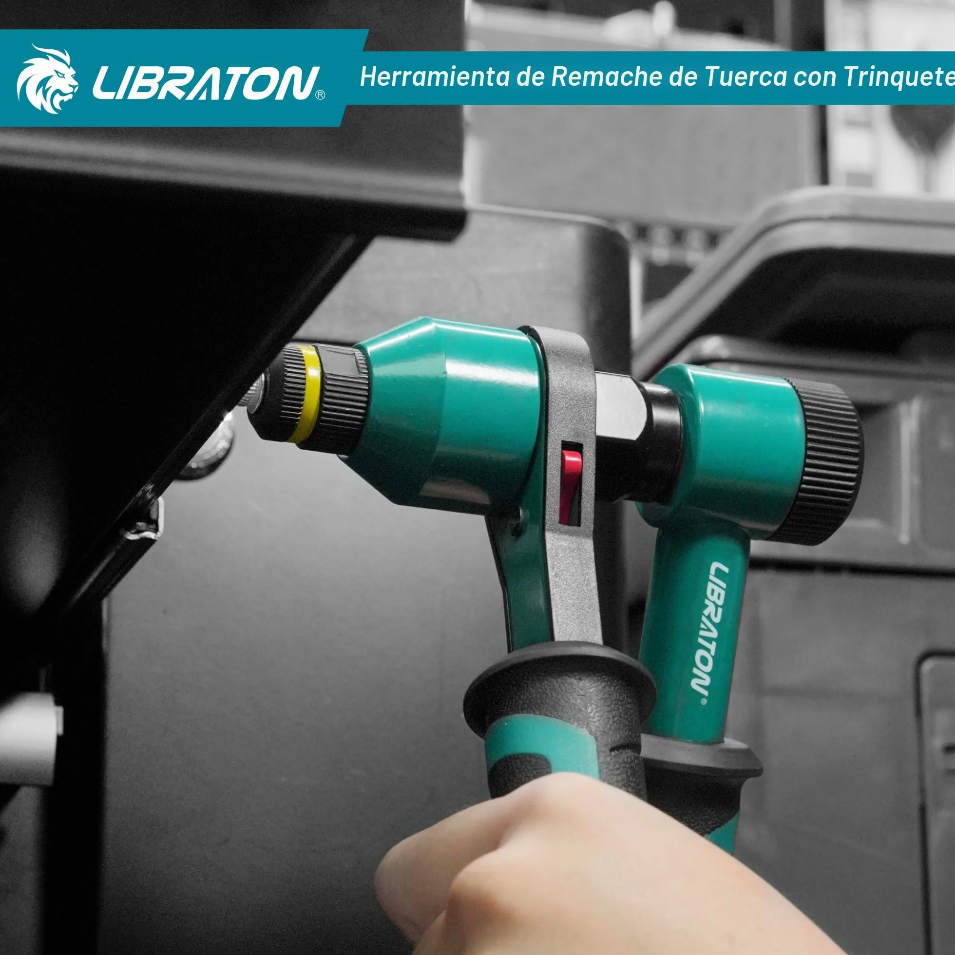 LIBRATON Remachadora de Tuercas, Remachadora de Tuercas Profesional con Trinquete, Pistola de Remachadora Manual con 5 Mandriles Métricos, 5 Boquilla de Tuerca, 50 Piezas Tuercas Remachables, Caja