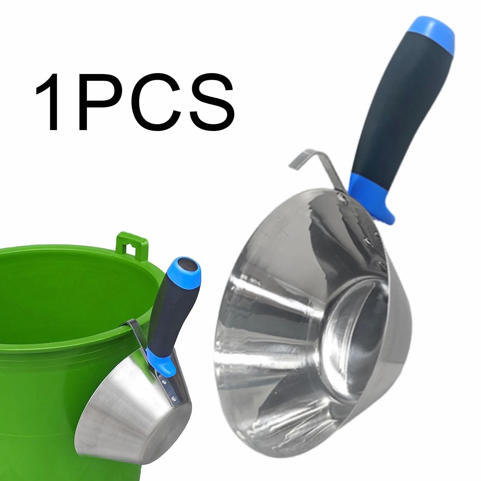 Milageto Cubo de acero inoxidable con pala, resistente, mango cómodo, herramienta para enlucido, bandeja para barro para proyectos de bricolaje de albañilería