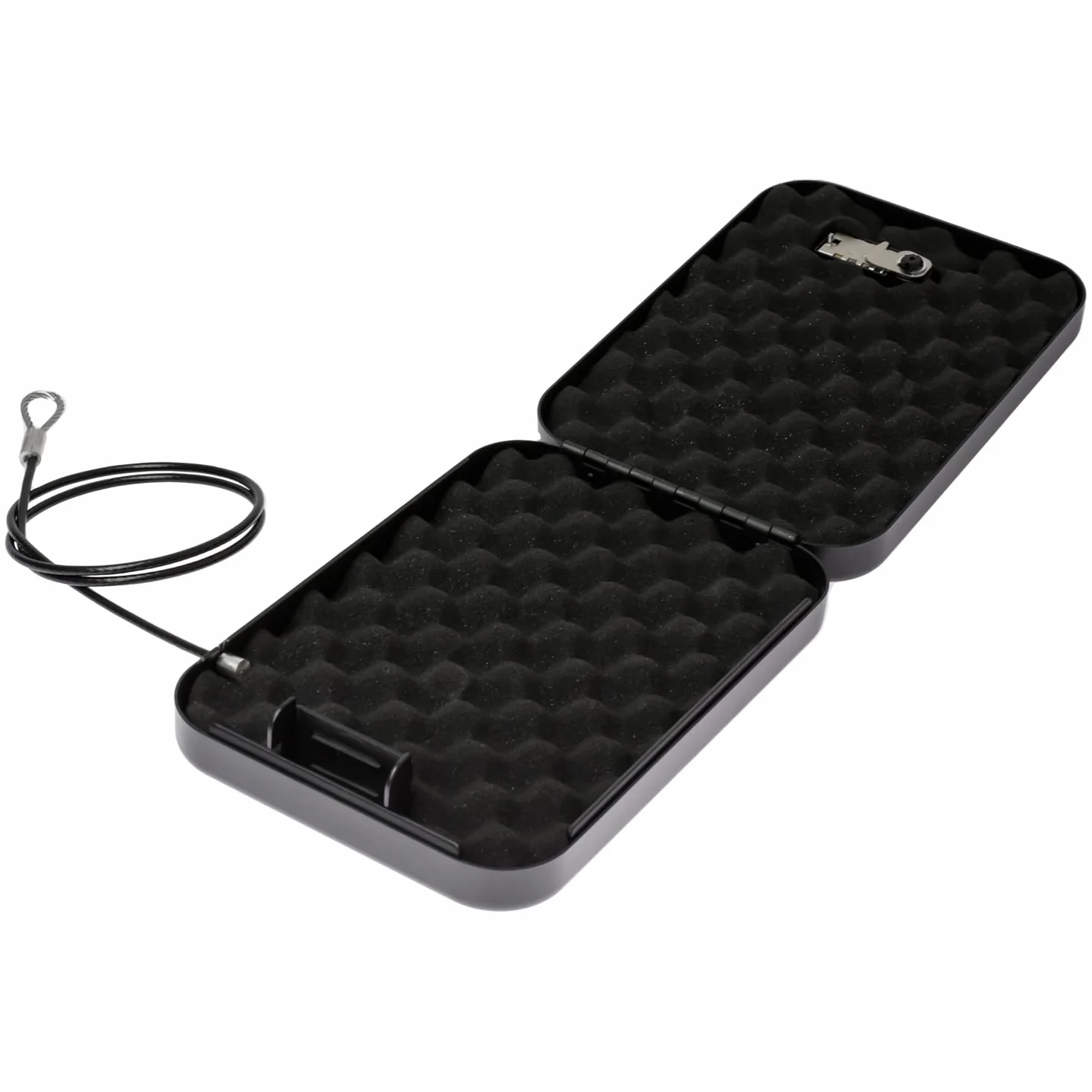 HMF 317-02 Caja de seguridad con cerradura de combinación, portátil, cable de seguridad 24x16,5x4,5 cm Negro