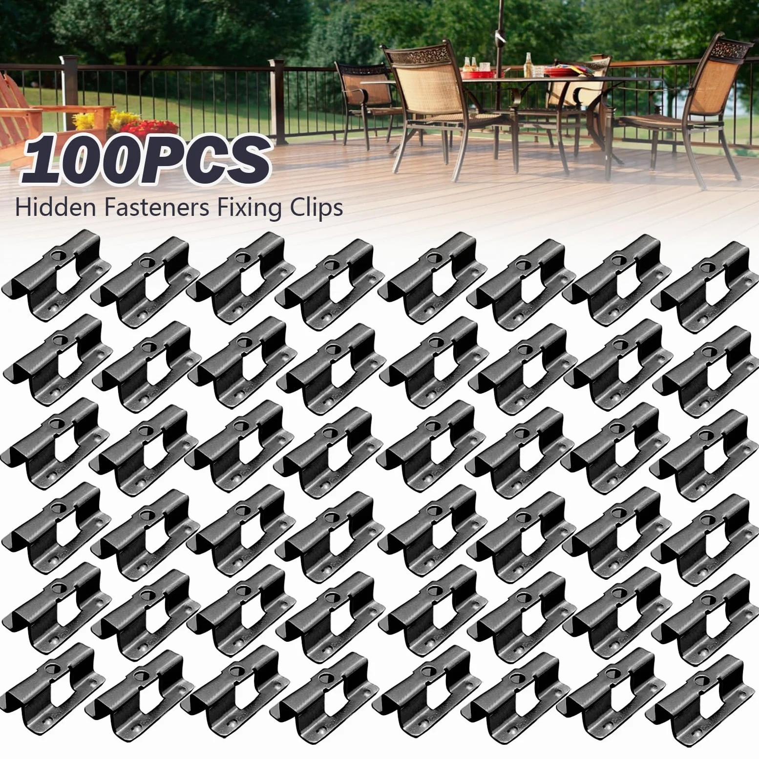 100 clips para terraza de acero inoxidable, en forma de U, clips de fijación con 100 tornillos para cierre de suelo de madera de bambú, rango de sujeción 6 mm/7 mm/8 mm/9 mm (negro 8 mm)