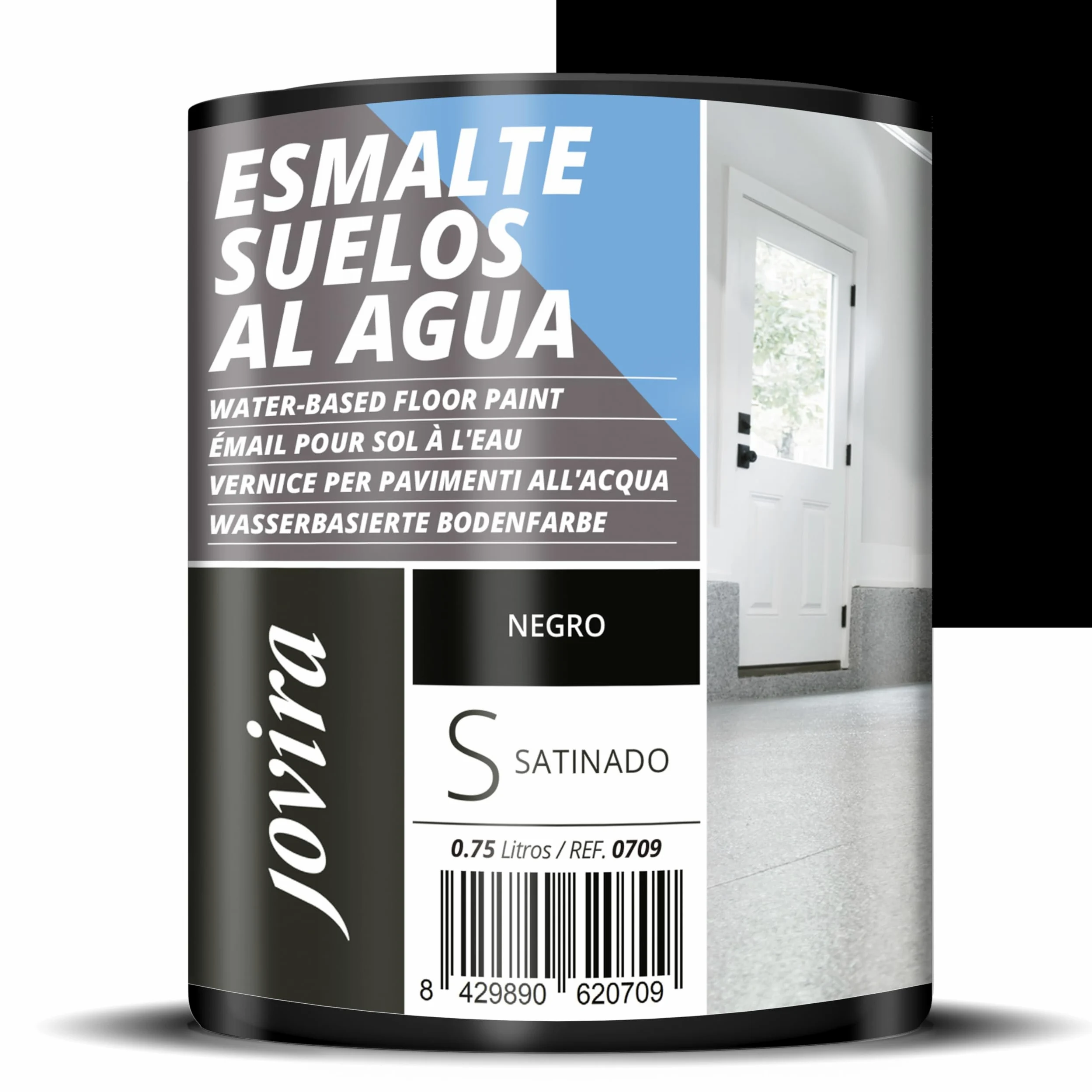 JOVIRA PINTURAS Esmalte Suelos al Agua. Especial para suelos de garajes, almacenes, gimnasios, lavanderías, parques infantiles, pistas deportivas, etc. (750 Mililitros, Negro) C-9