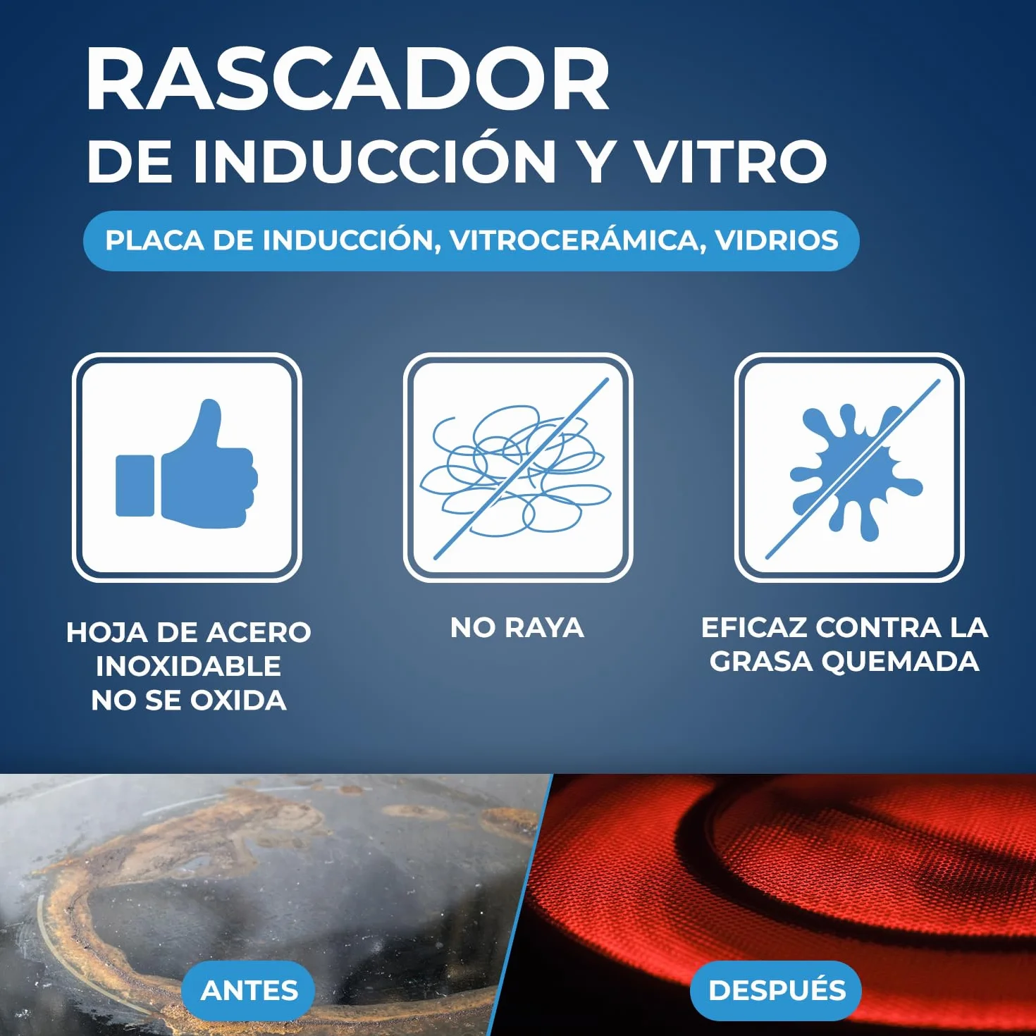STARWAX – Rascador para placas de vitrocerámica e inducción con cuchilla de recambio de acero inoxidable – Elimina restos de comida y grasa quemada – No raya