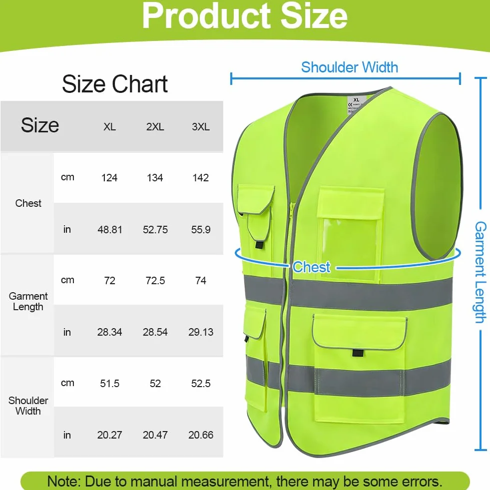 Chaleco de Seguridad Reflectante, Chaleco de Seguridad de Alta Visibilidad, Chaqueta de Chaleco Cremallera Brace Seguridad Teléfono Móvil Titular de Id de Bolsillo