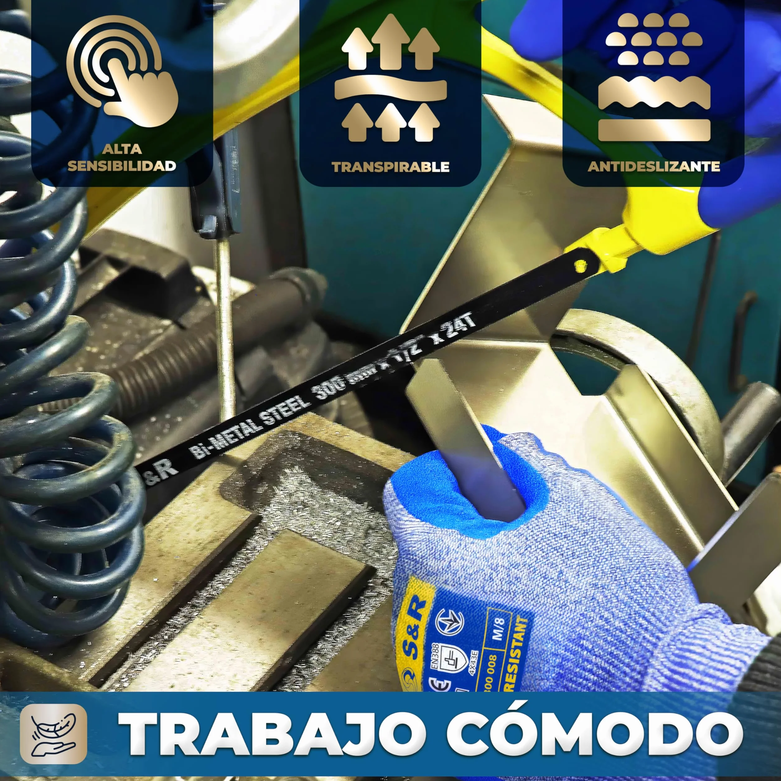 S&R 3 PARES Guantes Anticorte Nivel 5. Guantes de Trabajo Talla L/9 para Jardinería/Cocina. Tejido de Tungsteno y Nitrilo