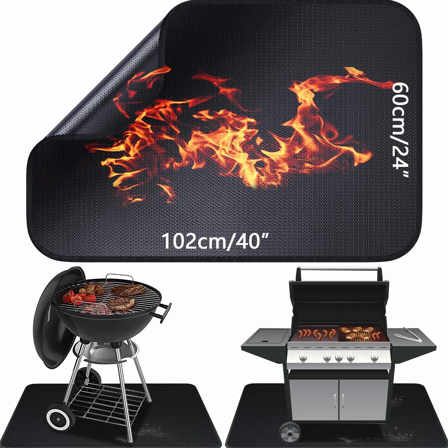 Tapete para debajo de la parrilla de 40 x 24 pulgadas para parrilla al aire libre, tapete ignífugo de 3 capas resistente al calor, tapete de protección de césped, protector de barbacoa impermeable a