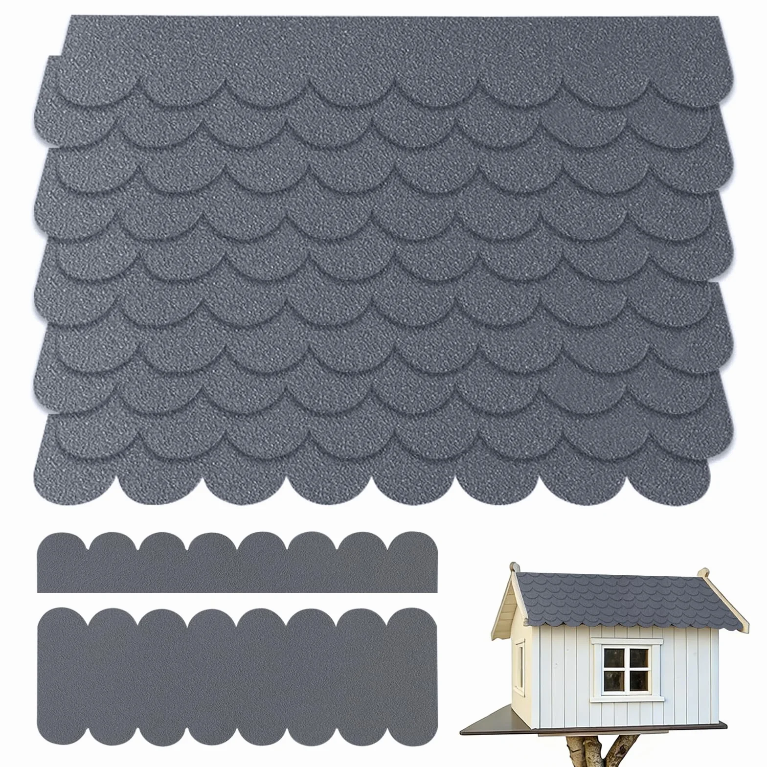 32 Piezas Tejas de Fieltro para Pajarera, Fieltro Autoadhesivo para Tejas, Mini Teja para Techos Autoadhesivas, Teja para Casa Pajaros Exterior Autoadhesivas, para Pajareras, Conejos, Gris