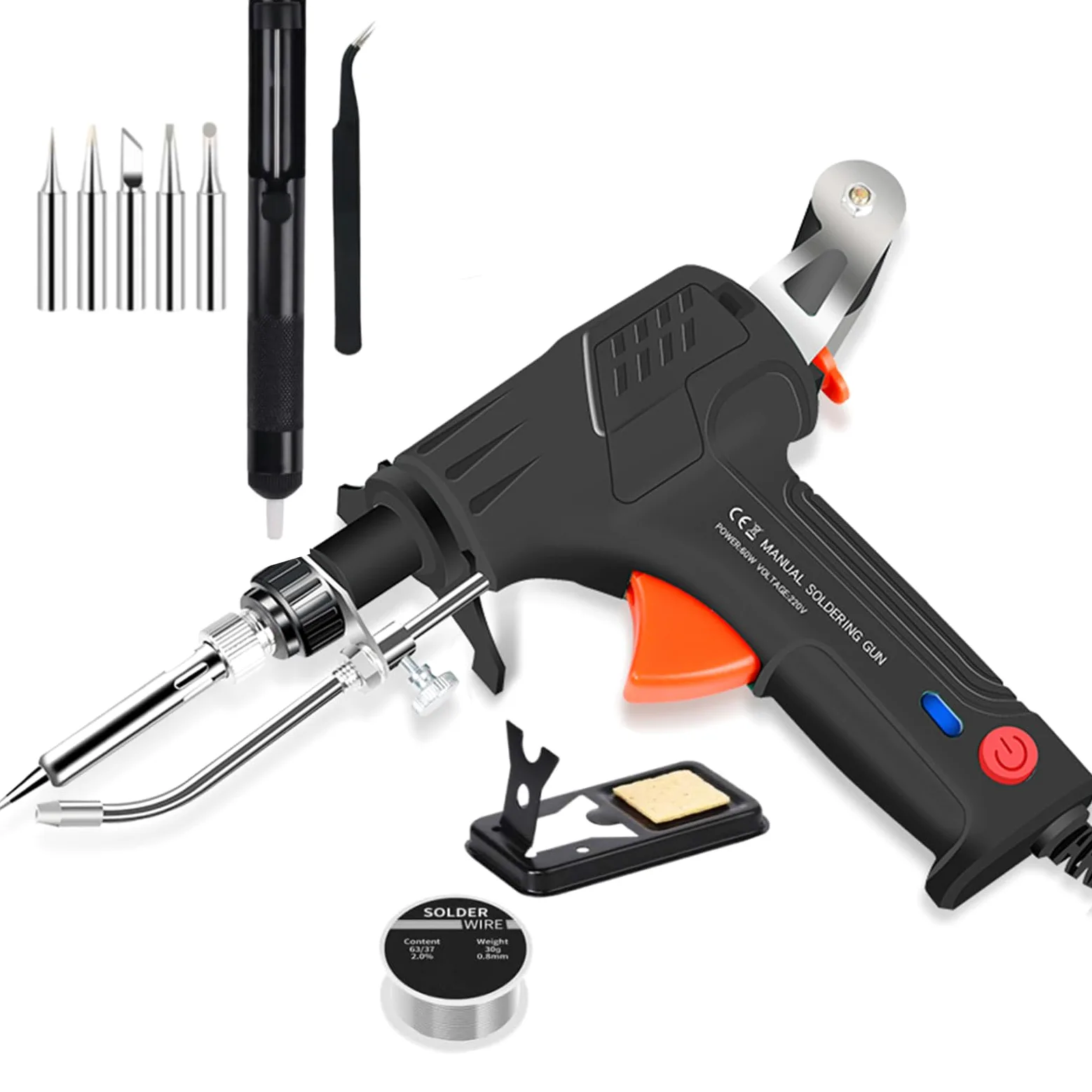 Internally Heated Industrial Welding Tools, Multi-Function Soldering Iron Soldering Gun Set, Automatic Corded Soldador Para Metales, Portátil individual, Negra (Calentamiento interno)