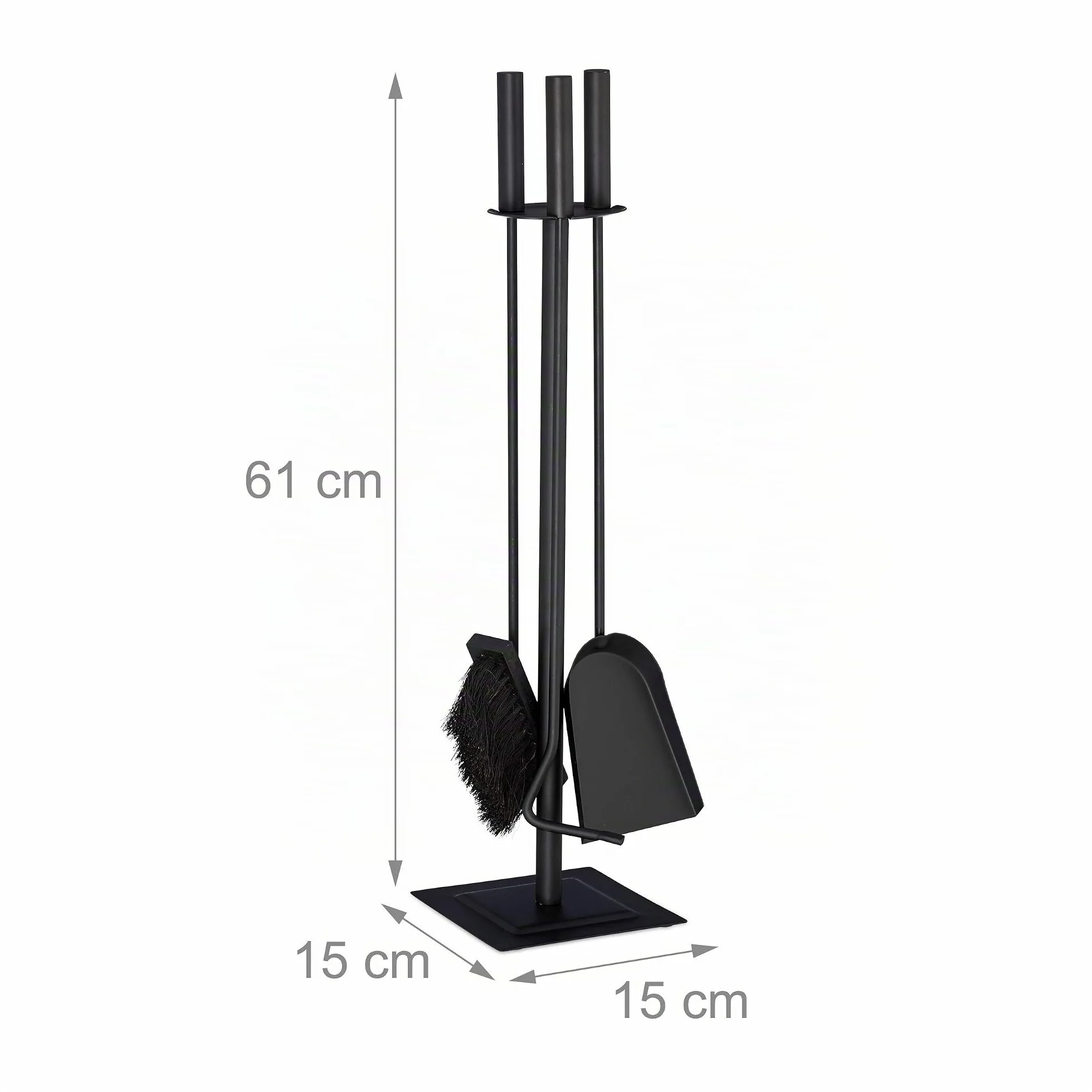 Relaxdays Kit de Accesorios para Chimenea, Atizador, Escoba, Recogedor & Soporte, Moderno, Negro