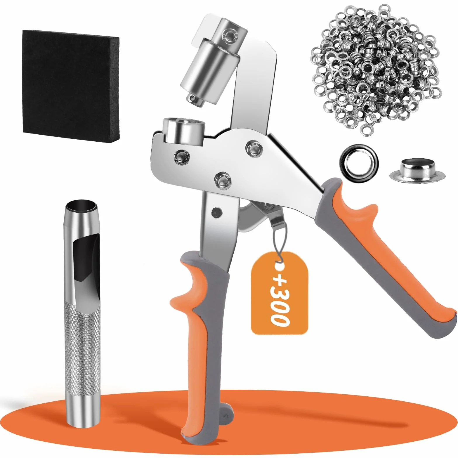 Remachadora Maquina Ojales con 300 Ojetes Ø 10mm Prensa Para Lonas Tela Cortinas Toldo Cuero PVC - Mano Ojales Metálicos Alicates de Ojal de Bloqueo Naranja