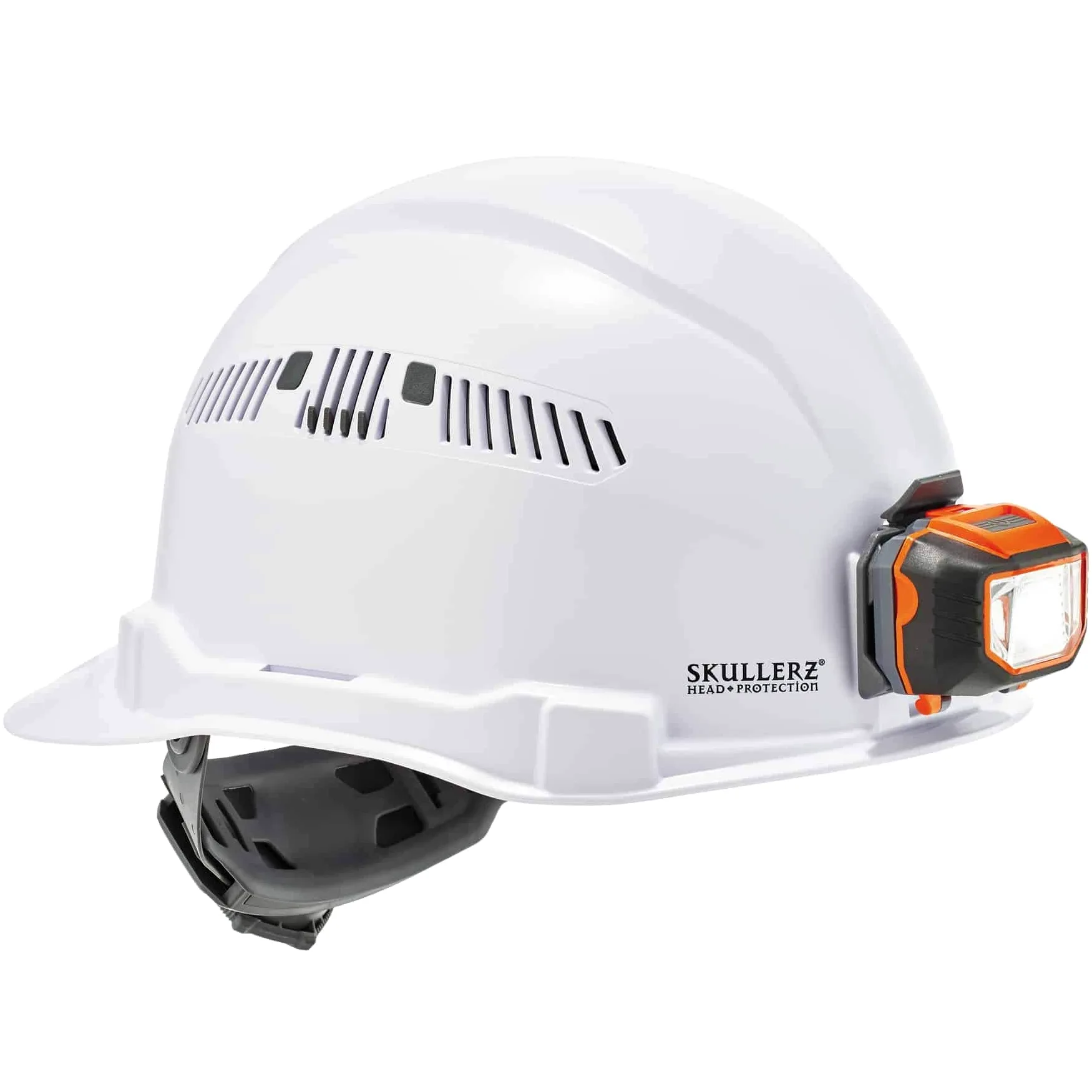 Ergodyne - 60146 Casco Duro ventilado con luz, Estilo Gorra, suspensión de trinquete, Clase C, Skullerz 8972LED Blanco